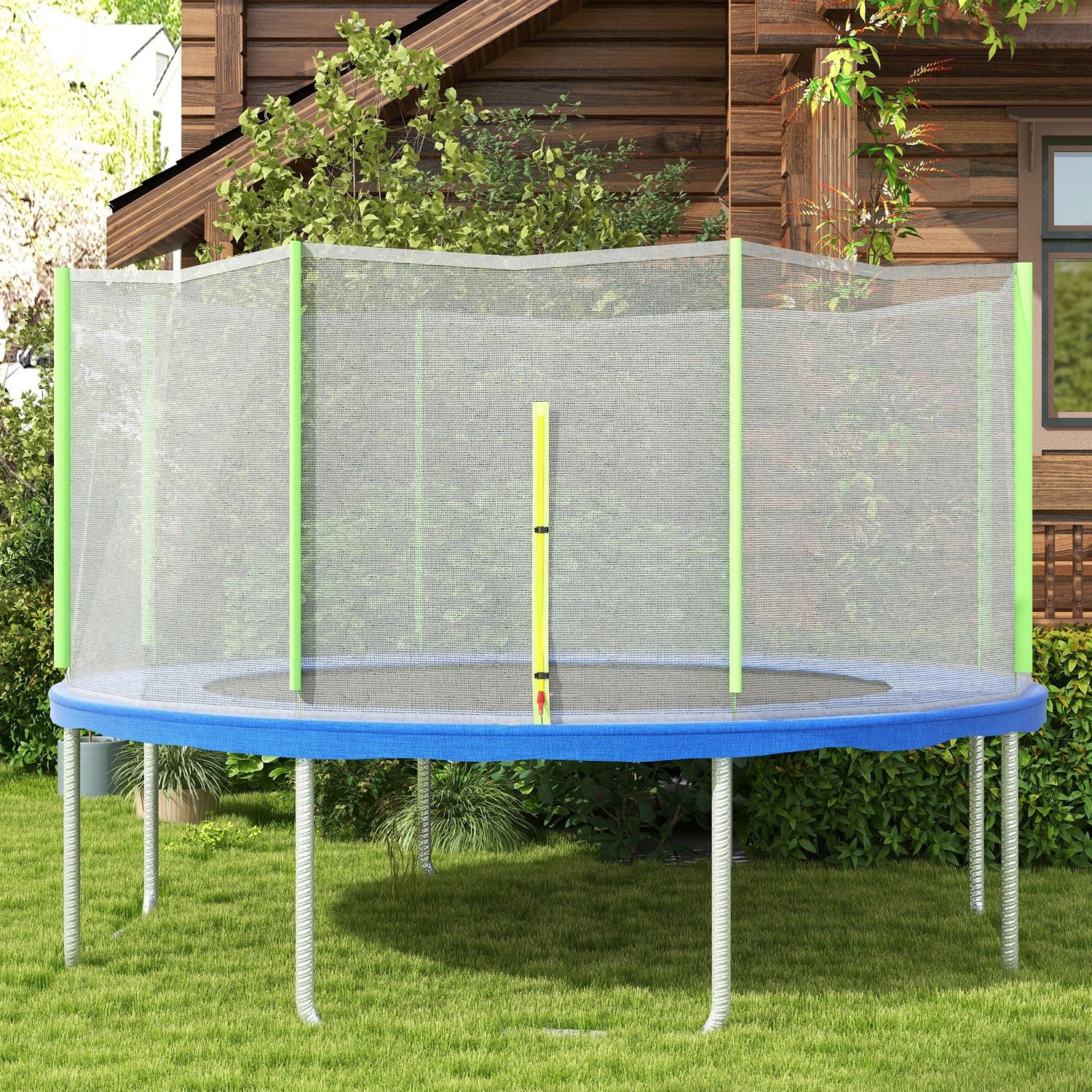 Rete di protezione per trampolini a 8 pali con ingresso con cerniera, in pe, ø366x180 cm, nero e verde - 