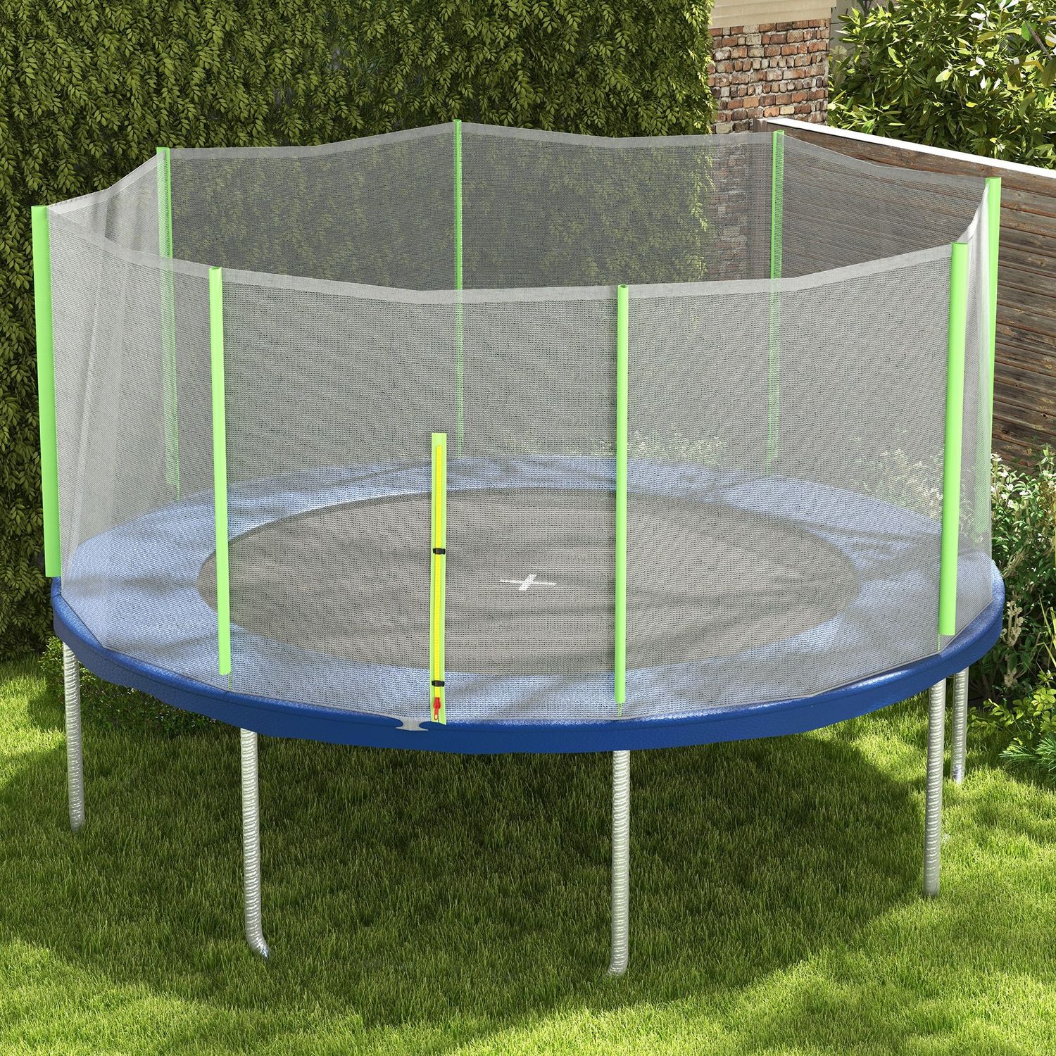 Rete di protezione per trampolini a 8 pali con ingresso con cerniera, in pe, ø366x180 cm, nero e verde - 