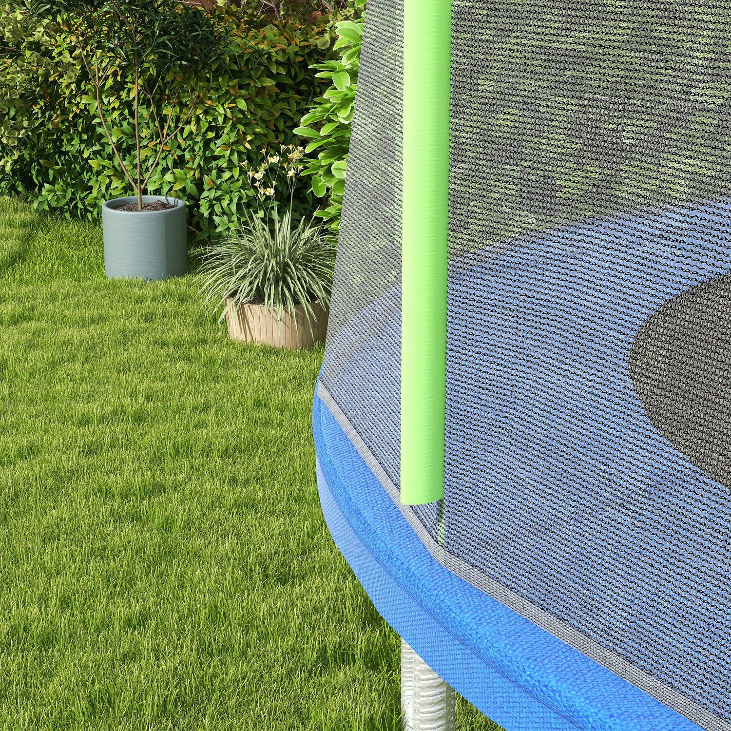 Rete di protezione per trampolini a 8 pali con ingresso con cerniera, in pe, ø366x180 cm, nero e verde - 