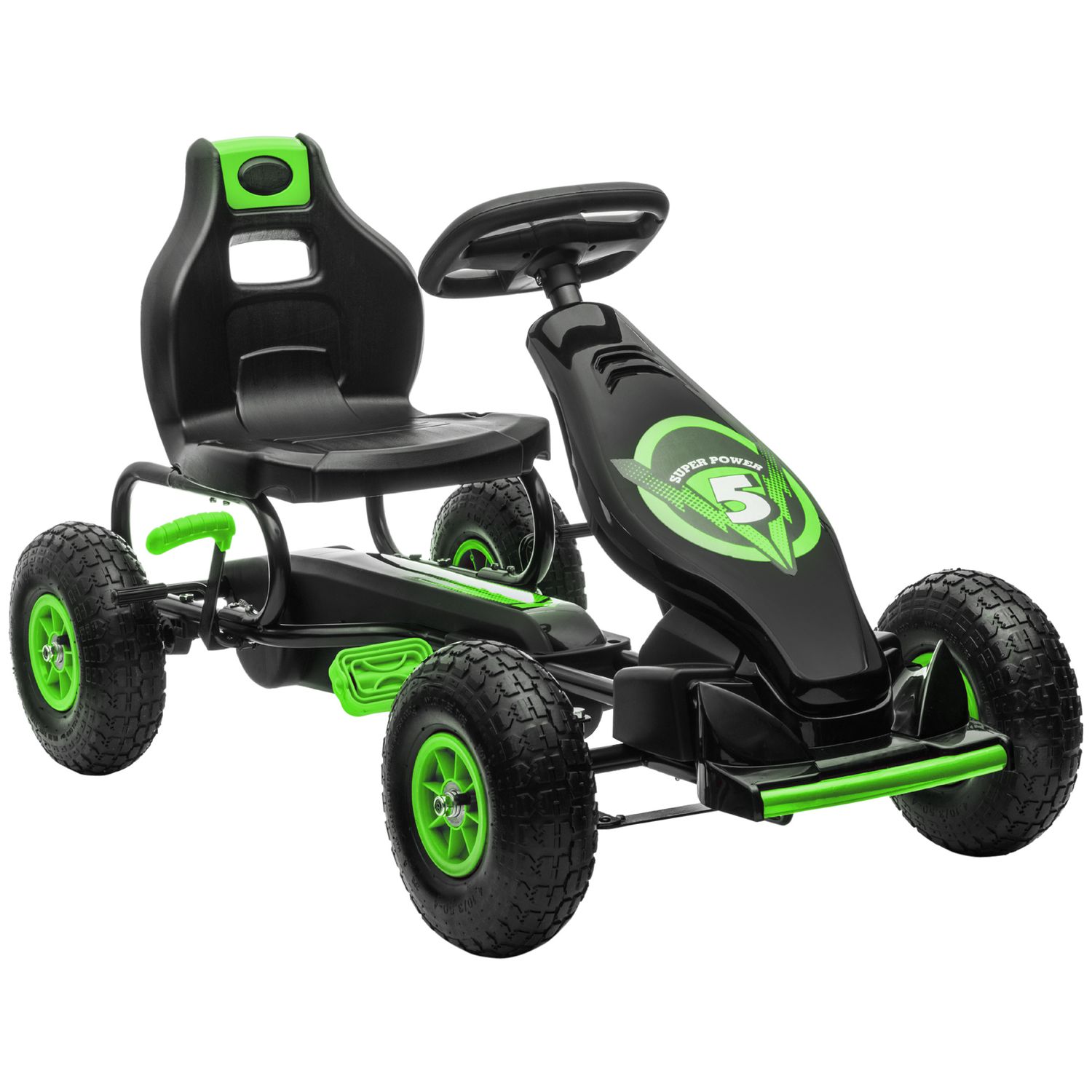 Go kart a pedali per bambini 5-12 anni con sedile regolabile, in metallo e pp 121x58x61 cm, verde e nero - 