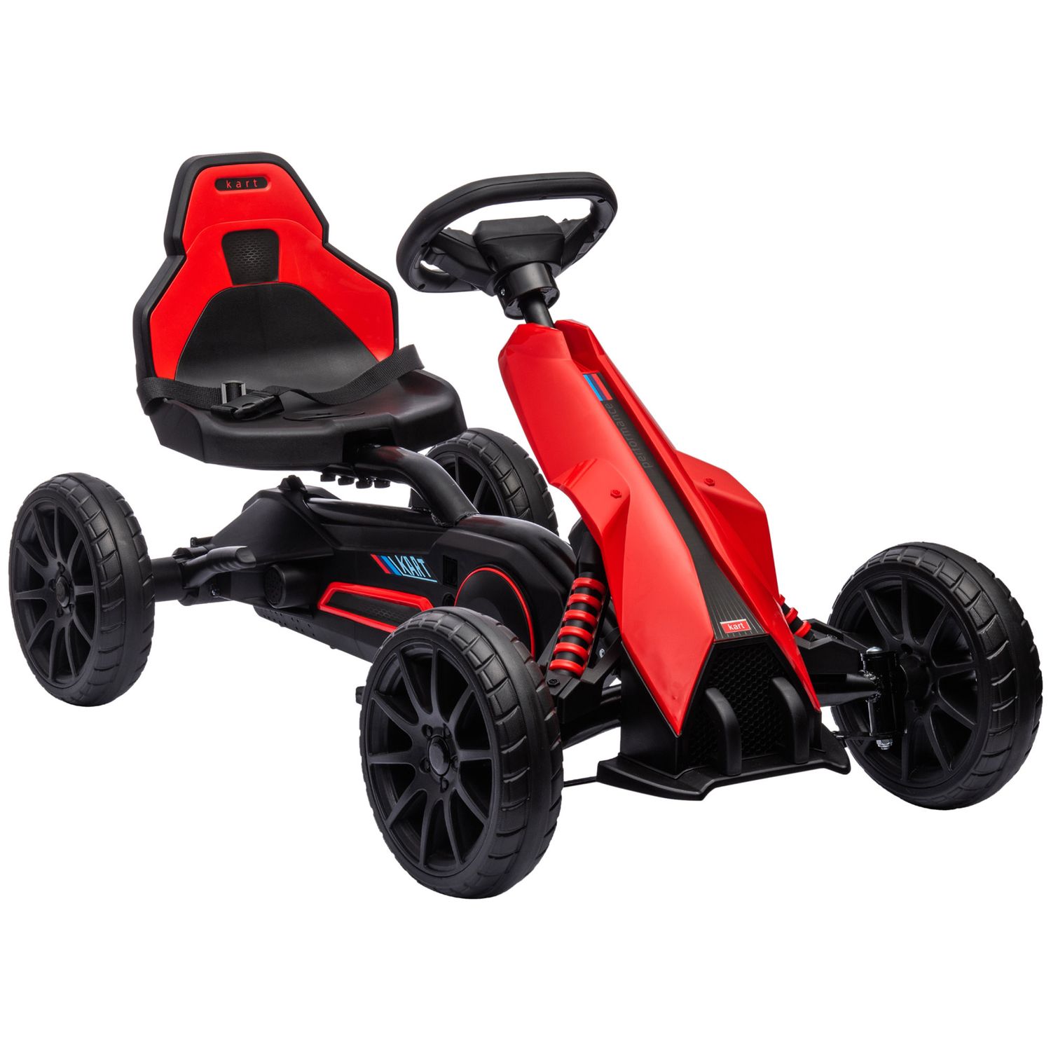 Go kart a pedali per bambini 3-8 anni con sedile regolabile e ruote in eva, 100x58x58.5 cm, rosso nero - 