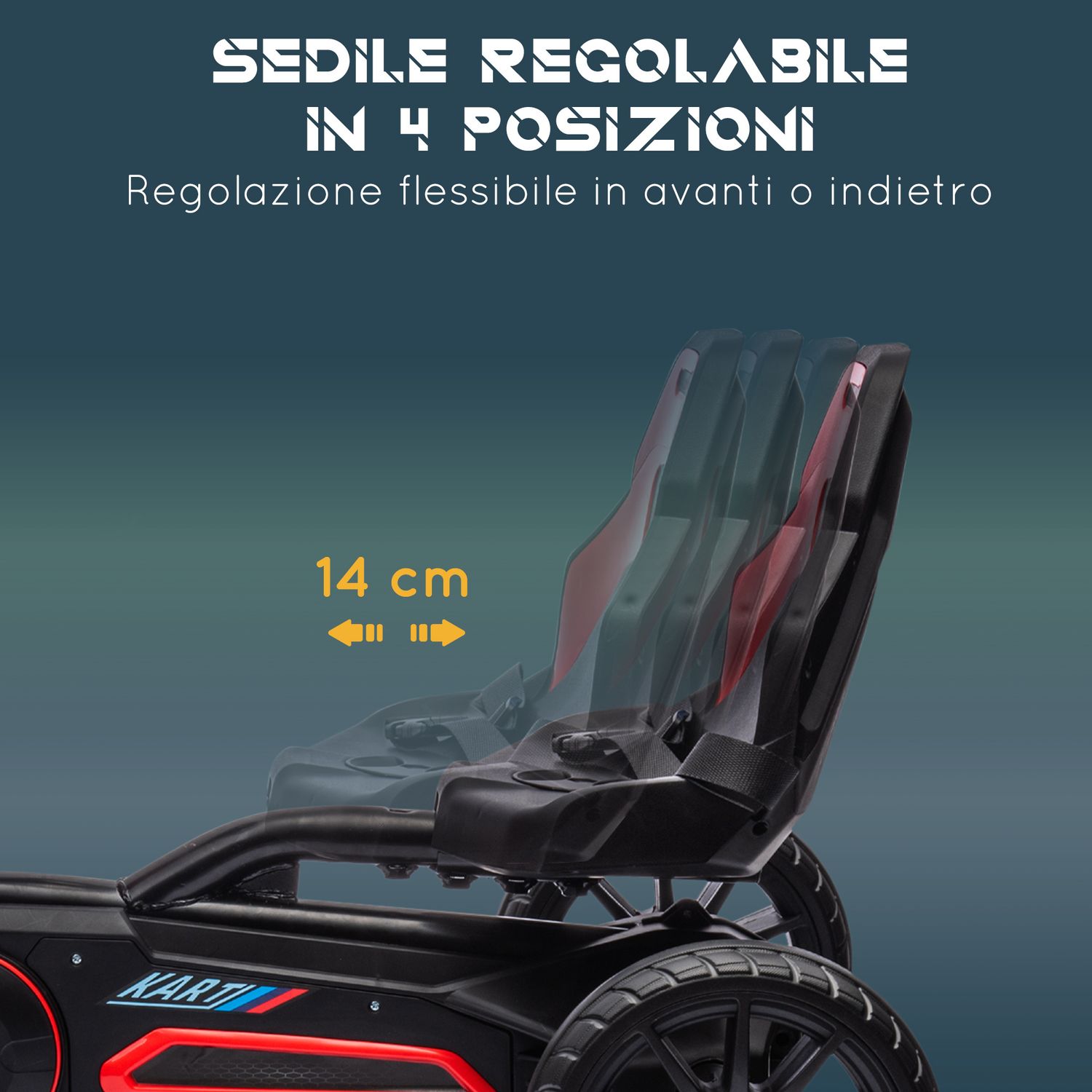 Go kart a pedali per bambini 3-8 anni con sedile regolabile e ruote in eva, 100x58x58.5 cm, rosso nero - 