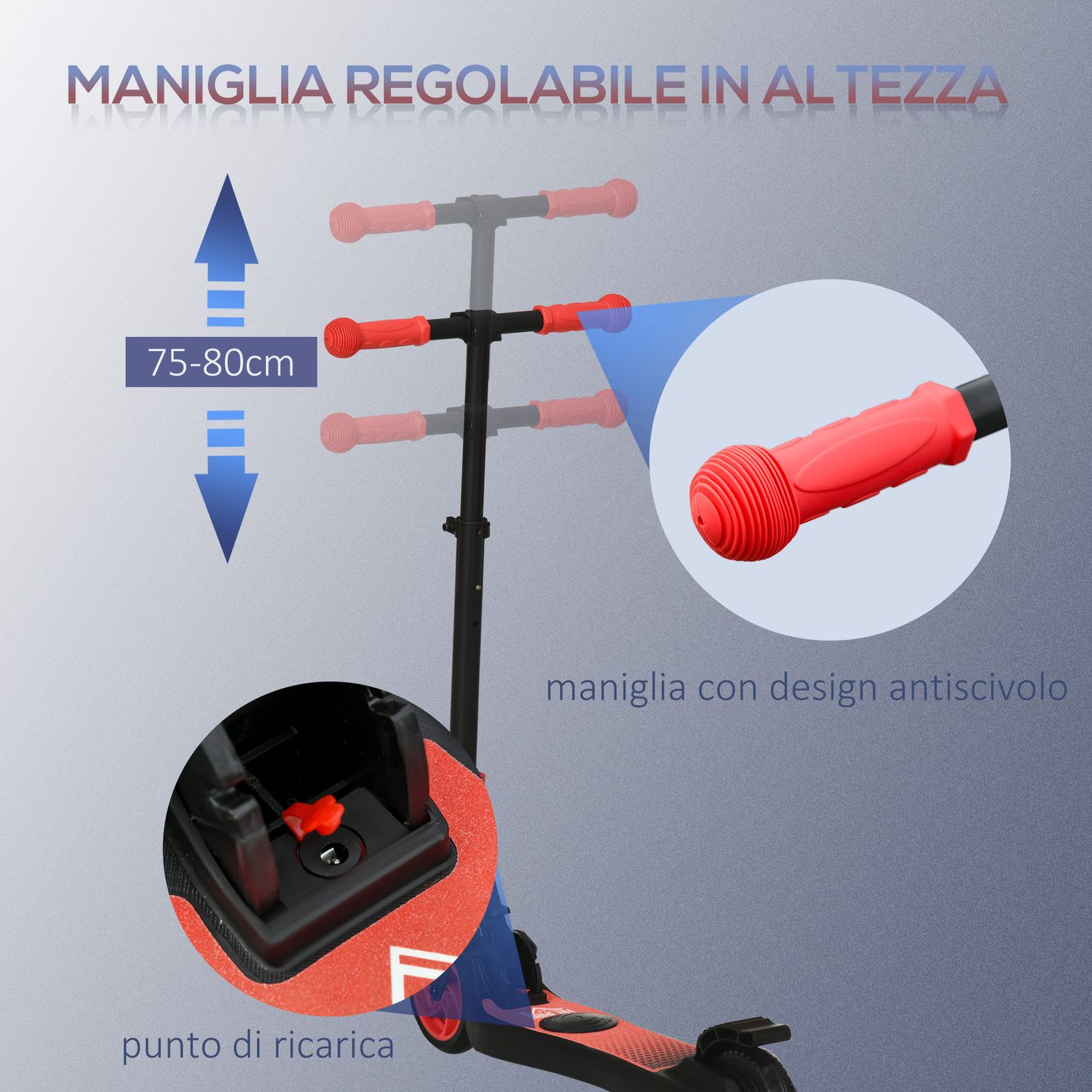 Monopattino elettrico pieghevole per bambini 6+ anni ad altezza regolabile, 71x36.5x75-80 cm, nero e rosso - 