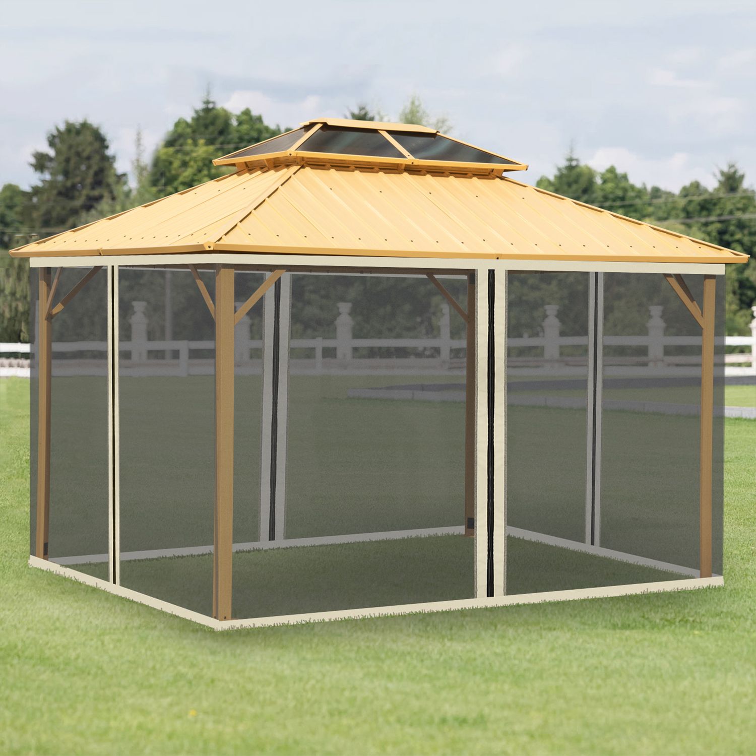 Zanzariera per gazebo tende di ricambio universale con cerniere, 352x207cm - nero e beige - 