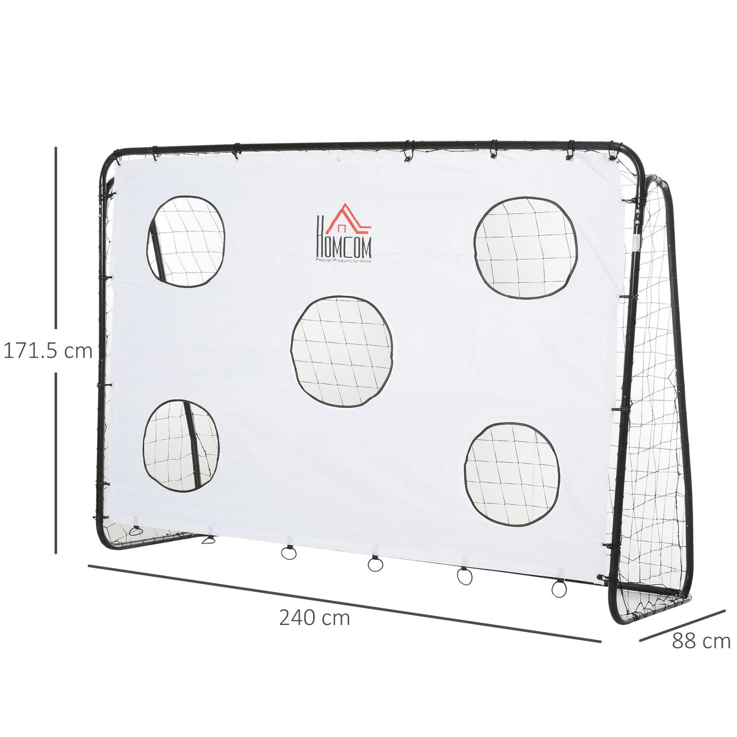 Porta da calcio per bambini e adulti con rete in pe, in metallo e oxford, bianco e nero, 240x88x171.5cm - 
