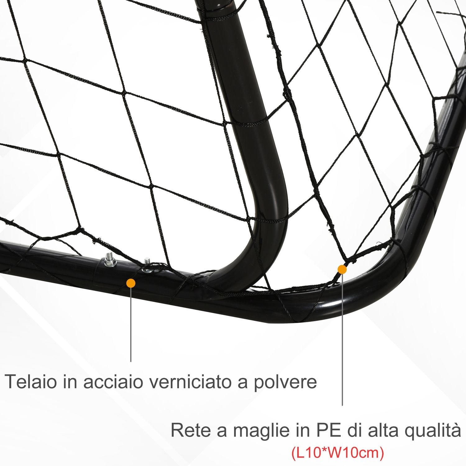 Porta da calcio per bambini e adulti con rete in pe, in metallo e oxford, bianco e nero, 240x88x171.5cm - 