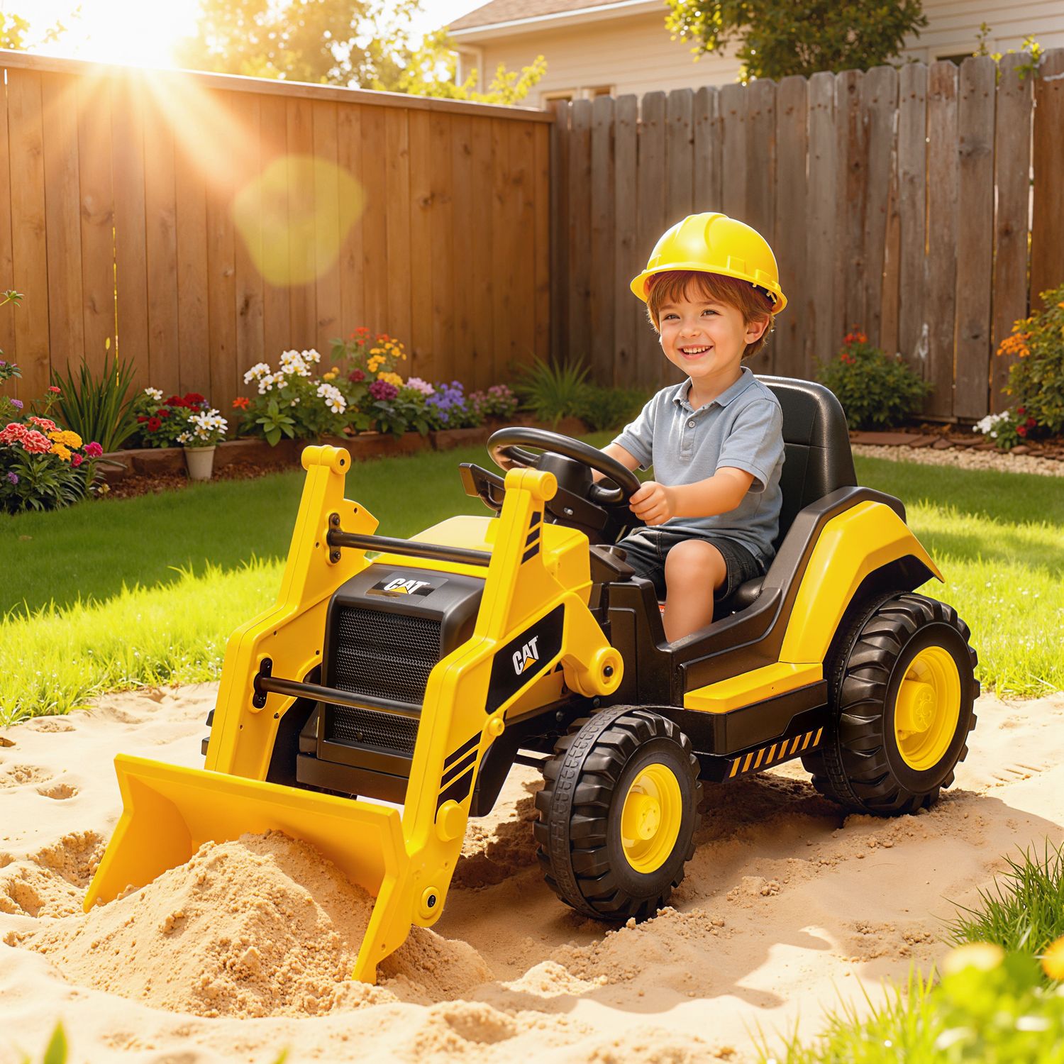 Ruspa elettrica per bambini 3-6 anni marchio ufficiale caterpillar 12v con telecomando, giallo - 