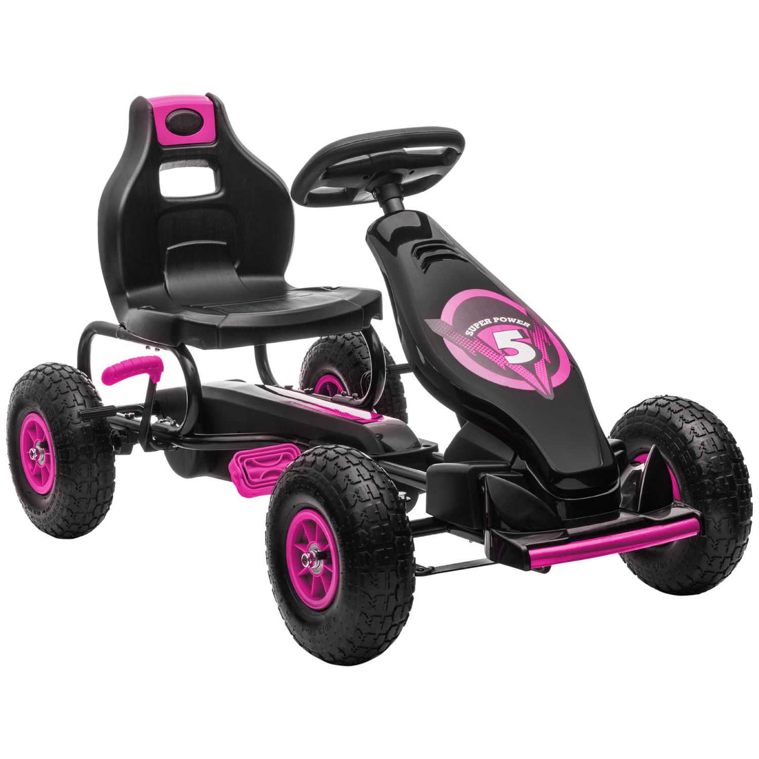 Go kart a pedali per bambini 5-12 anni con sedile regolabile, in metallo e pp 121x58x61 cm, rosa e nero - 