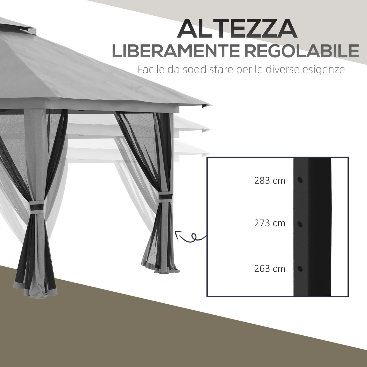 Gazebo pieghevole 4x4 con borsa da trasporto, picchetti, funi e sacchi di sabbia inclusi, 392x392x283 cm, grigio - 