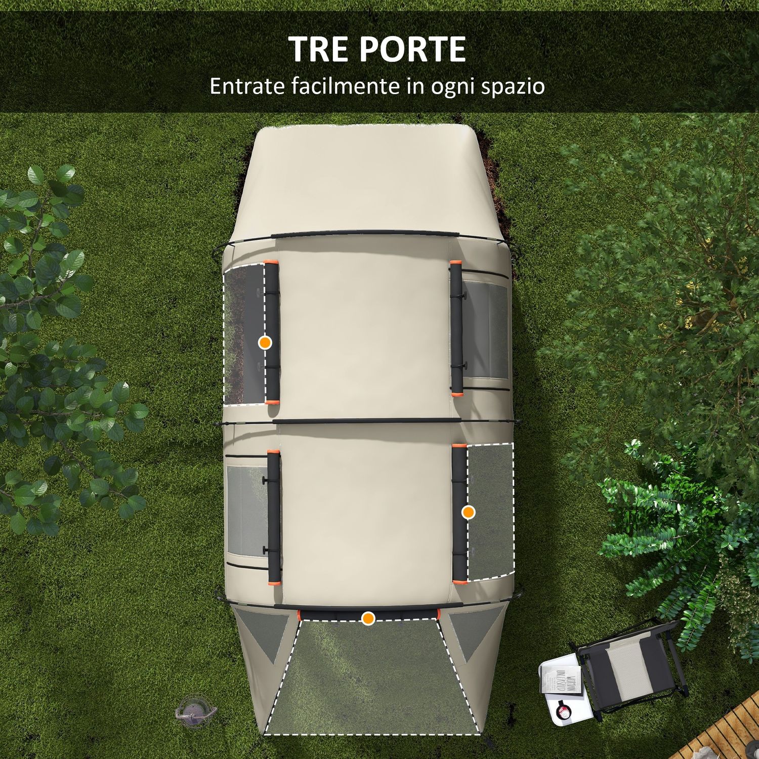 Tenda da campeggio 4-5 persone con copertura oscurante, impermeabile con borsa di trasporto, kaki - 