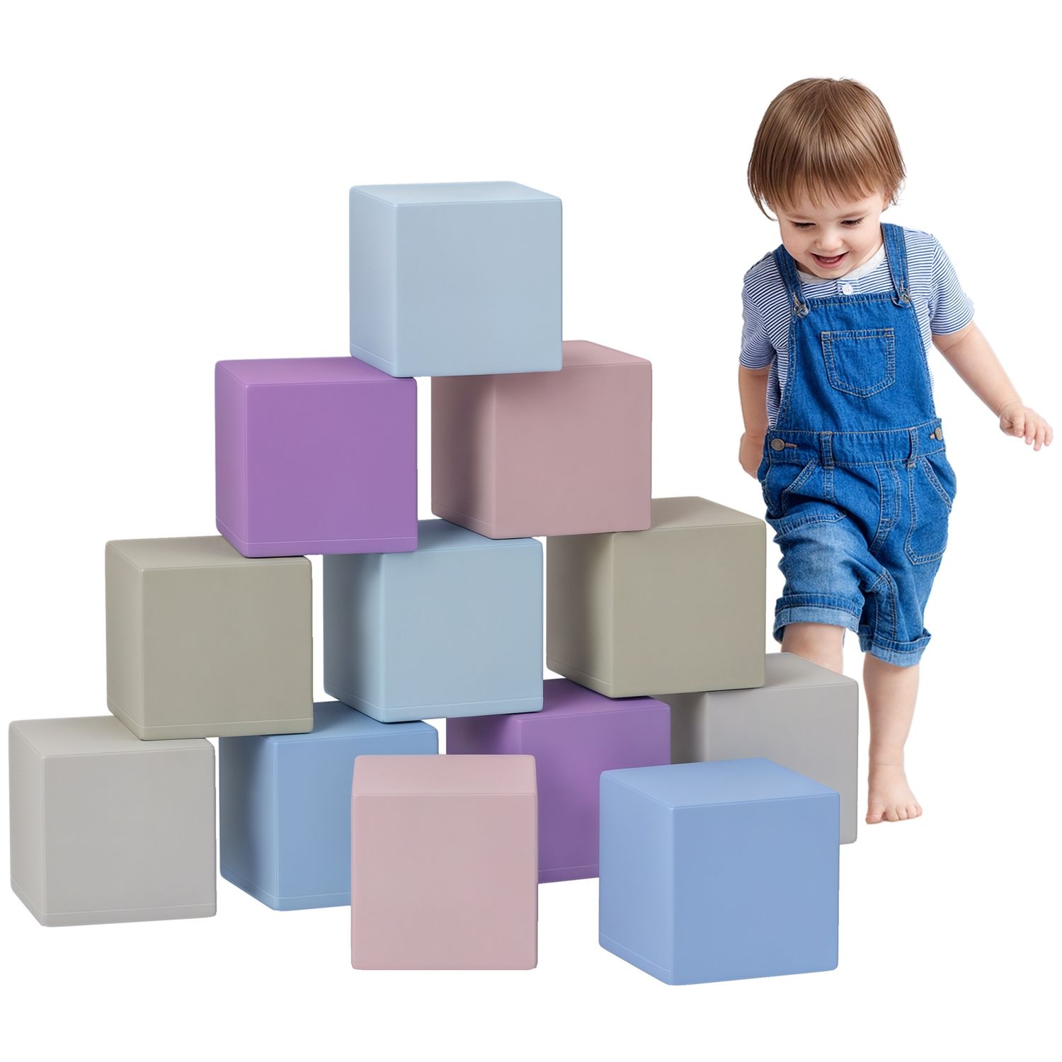 Set 12 cubi giocattolo morbidi per bambini 12-36 mesi in pu ed epe, 20x20x20 cm, multicolore - 