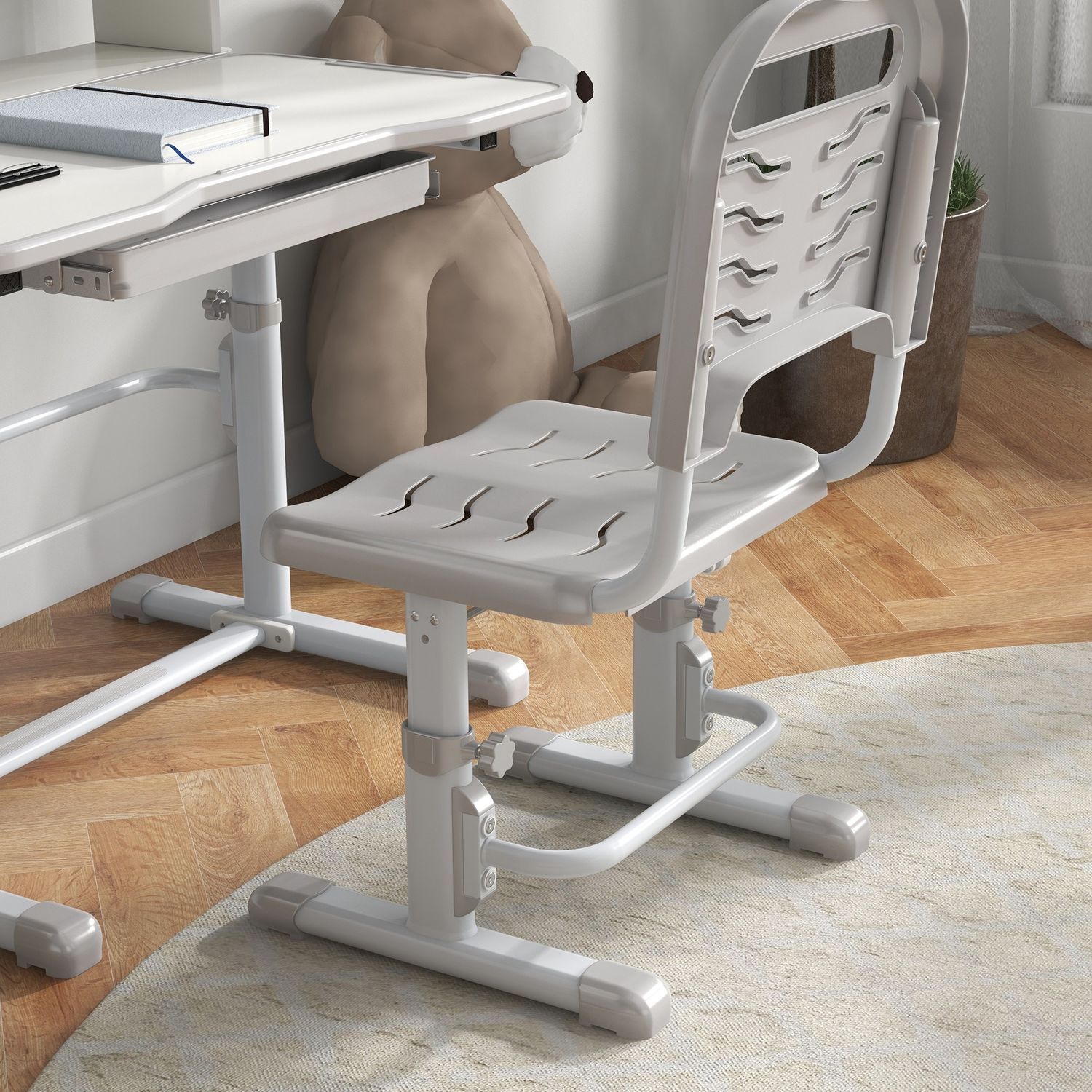 Set scrivania per bambini con sedia regolabile in altezza e piano inclinabile, età 6-12 anni, grigio - 