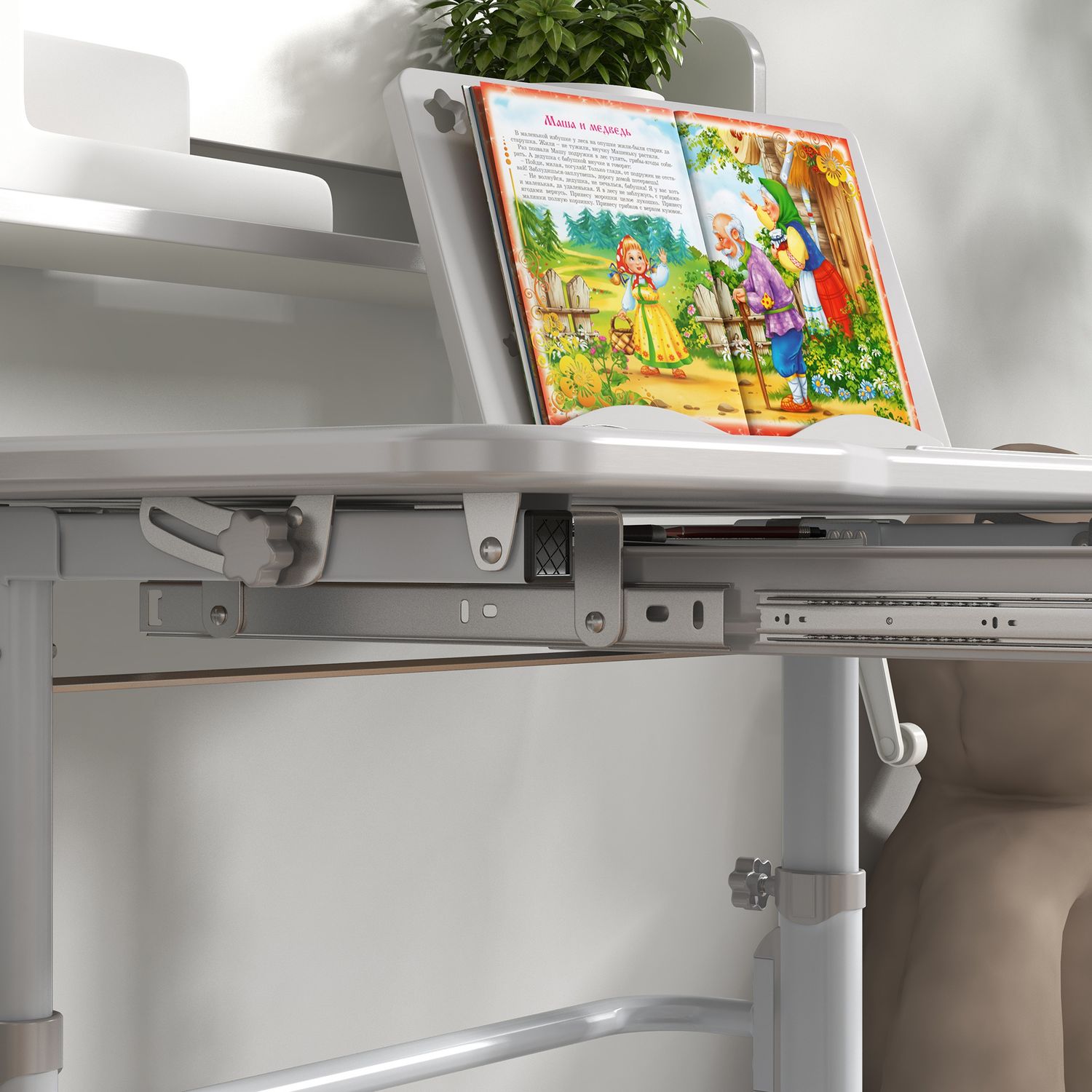 Set scrivania per bambini con sedia regolabile in altezza e piano inclinabile, età 6-12 anni, grigio - 