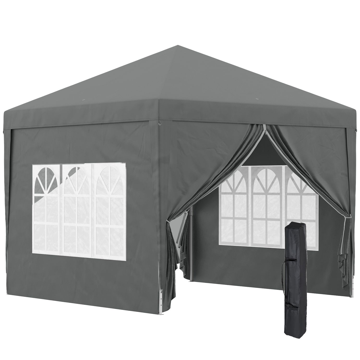 Gazebo da esterno 3x3 m pieghevole con 4 pannelli laterali, in acciaio e tessuto oxford grigio - 