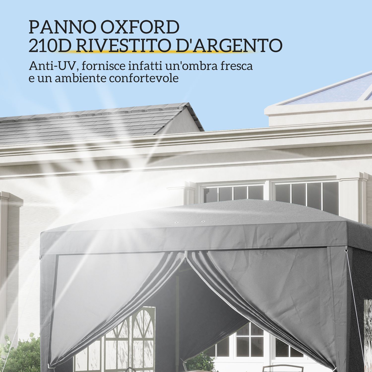 Gazebo da esterno 3x3 m pieghevole con 4 pannelli laterali, in acciaio e tessuto oxford grigio - 
