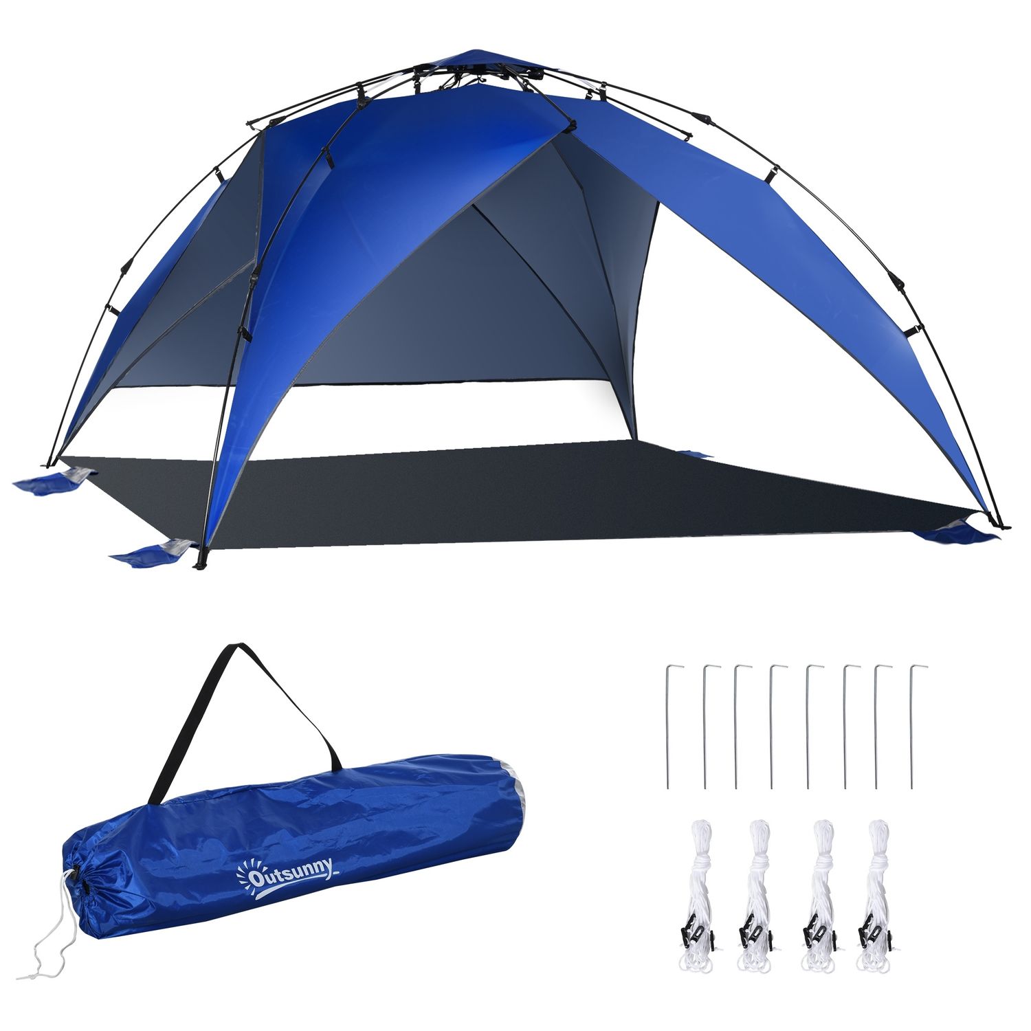 Tenda da spiaggia pop up per 4-6 persone con protezione uv, borsa di trasporto, 247x247x145cm, blu - 