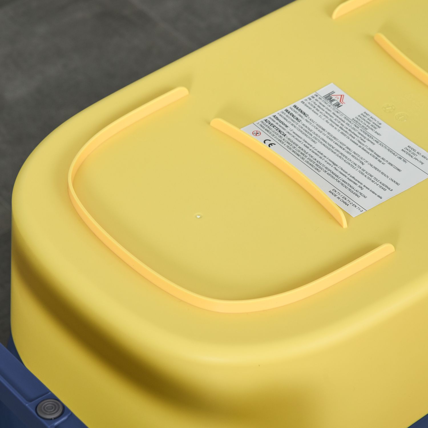 Vaschetta bagnetto neonato pieghevole con supporto antiscivolo per neonati e bambini di 0-6 anni con foro di scarico, 75.3x55.4x43cm, blu e giallo - 