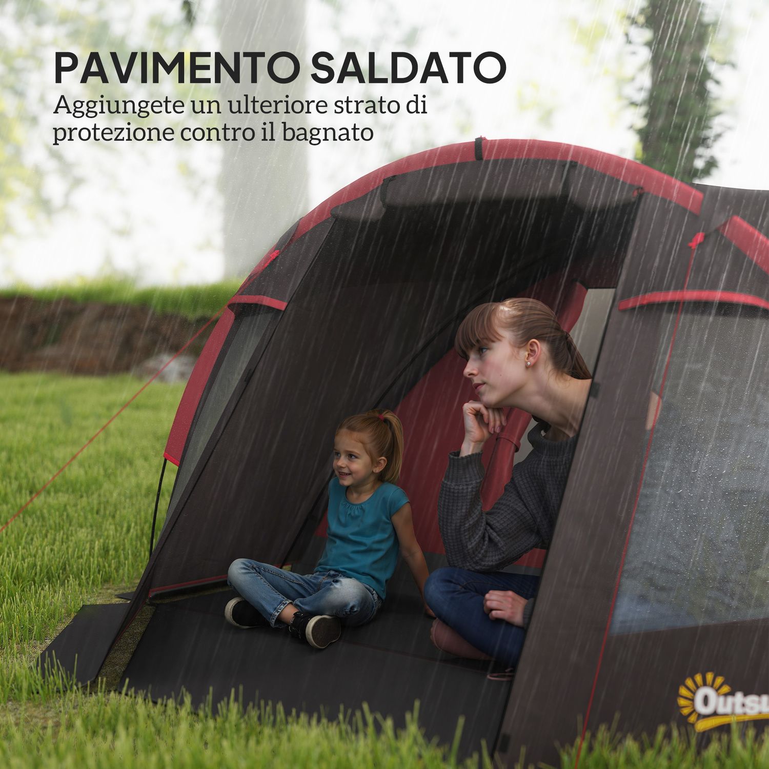 Tenda da campeggio da 2-4 persone con stanze separate, impermeabile con doppie porte, grigio - 