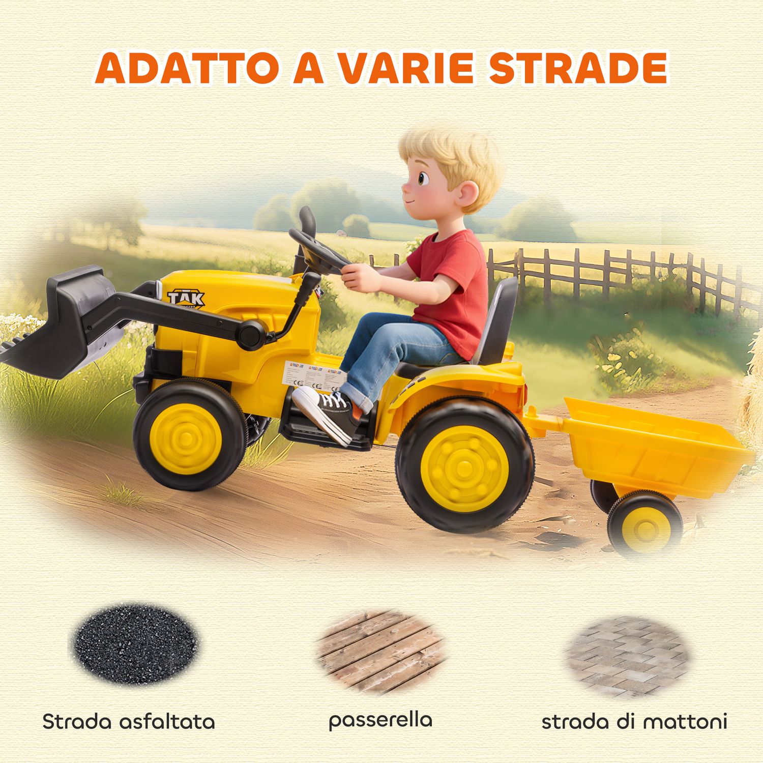 Escavatore per bambini elettrico 12v con benna, rimorchio e telecomando, età 3-8 anni, giallo - 