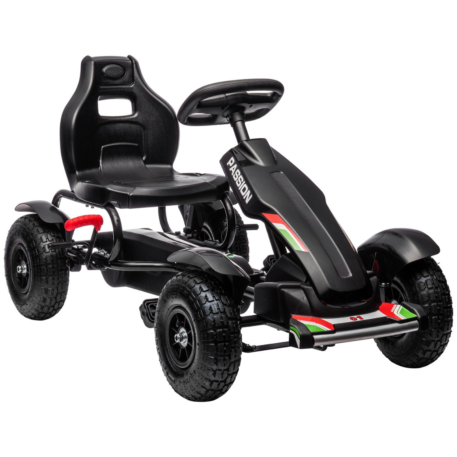 Go kart a pedali per bambini 5-12 anni in pp e metallo nero con sedile regolabile e freno a mano, 121x58x61 cm - 