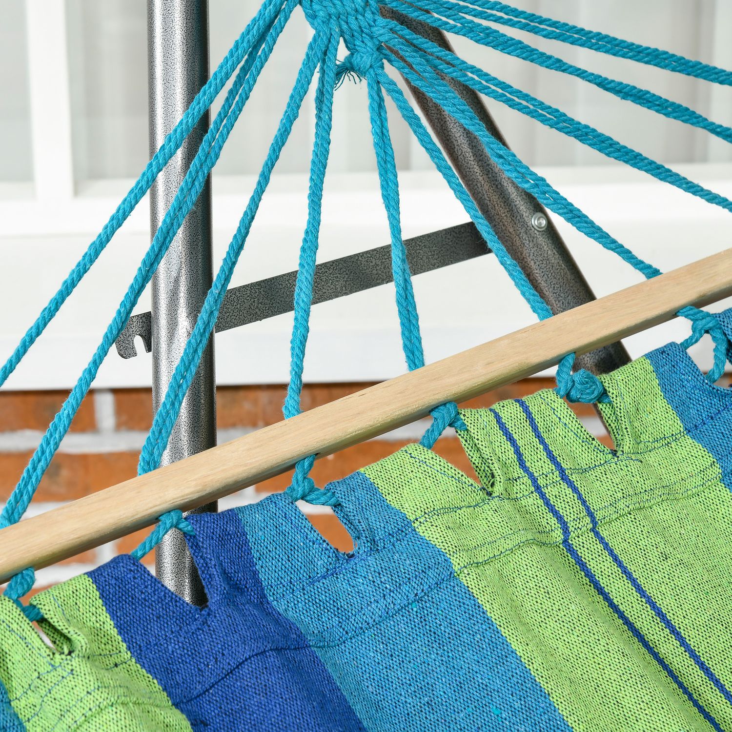 Supporto con amaca autoportante pieghevole in cotone e acciaio, 270x100x94cm - 