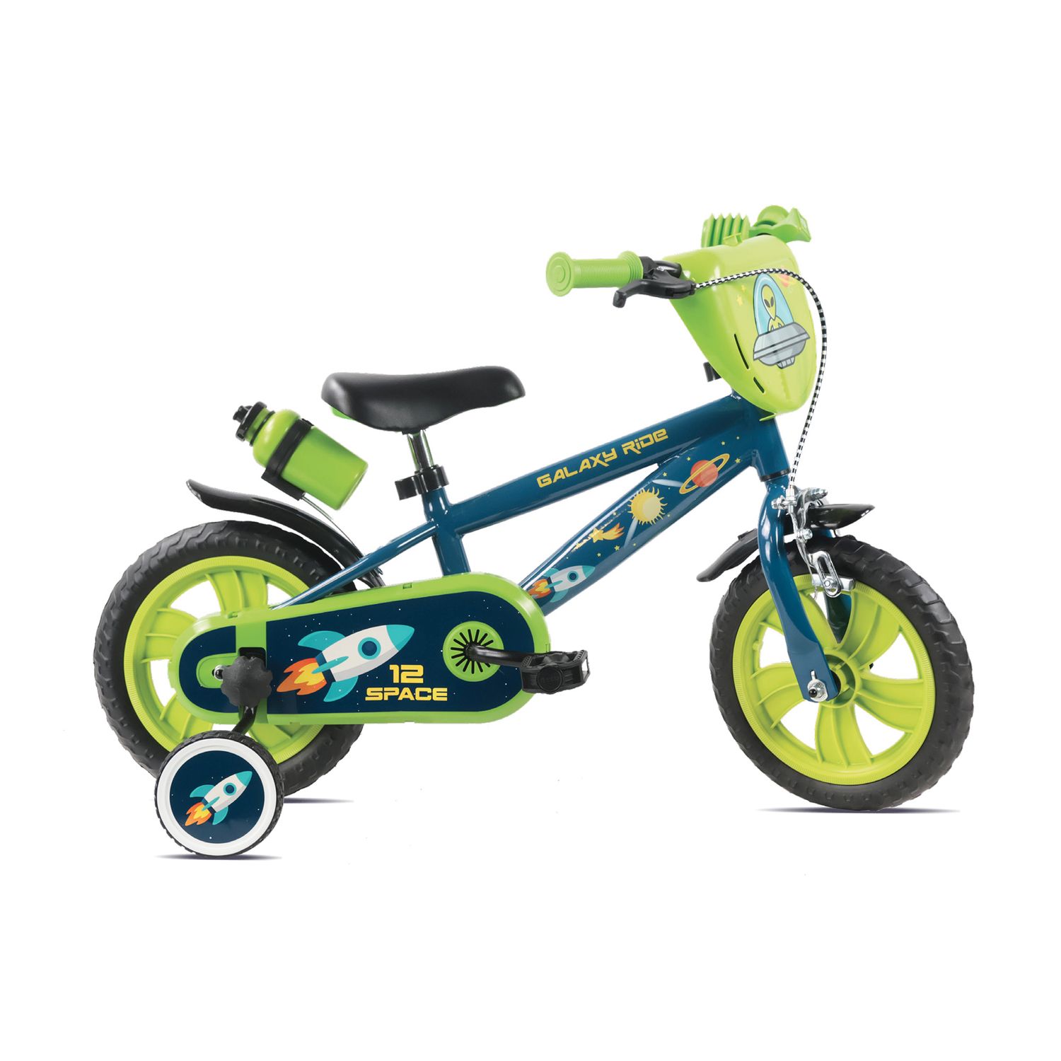 Bici bambini 12 pollici acciaio eva rotelle rimovibili freno caliper - borraccia mascherina incluse, 85-100cm - SUN&SPORT