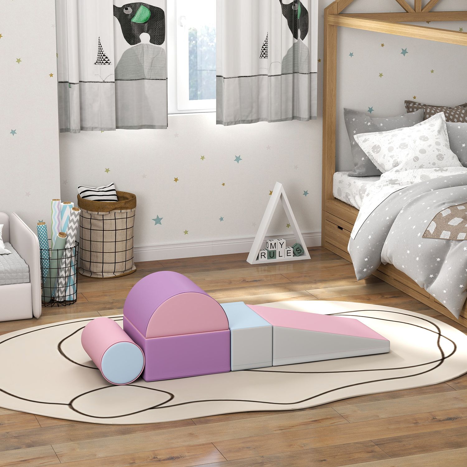 Set costruzioni morbide per bambini 1-3 anni con 5 blocchi colorati in finta pelle e schiuma multicolore - 