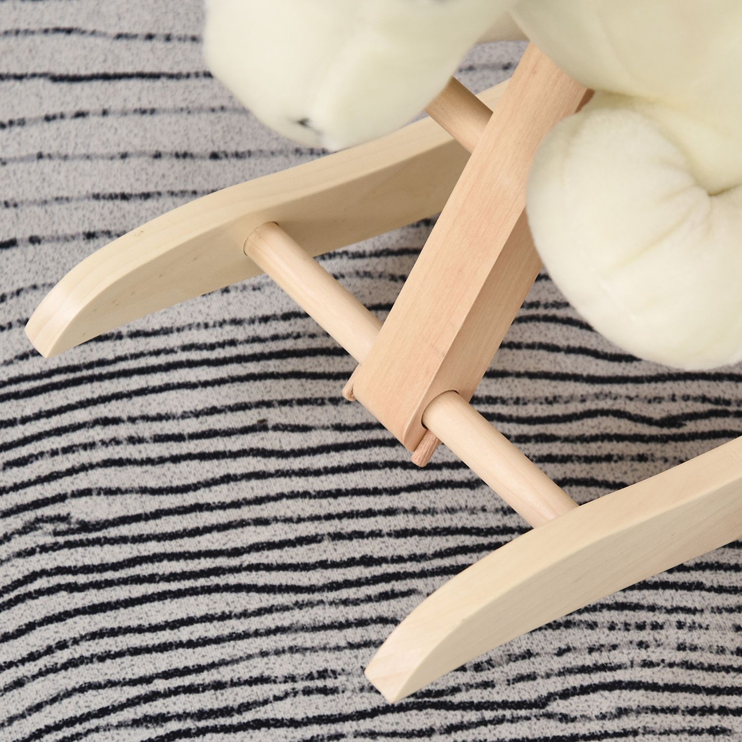 Cavallo a dondolo bianco e rosa con suoni e struttura in legno di pioppo per bambini 18-36 mesi, 70x28x57cm - 