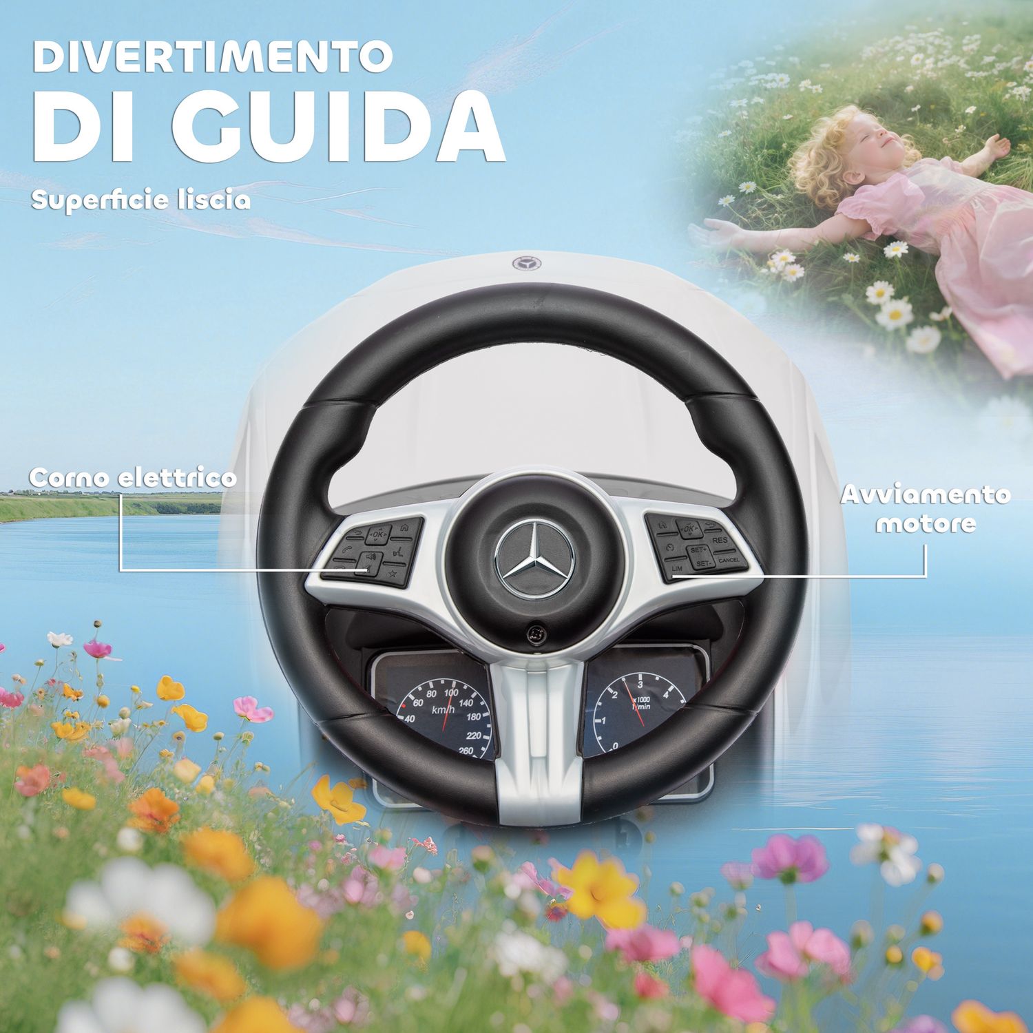 Macchina cavalcabile per bambini 1-3 anni convertibile in passeggino con licenza mercedes, 91x40x83 cm, bianco - 