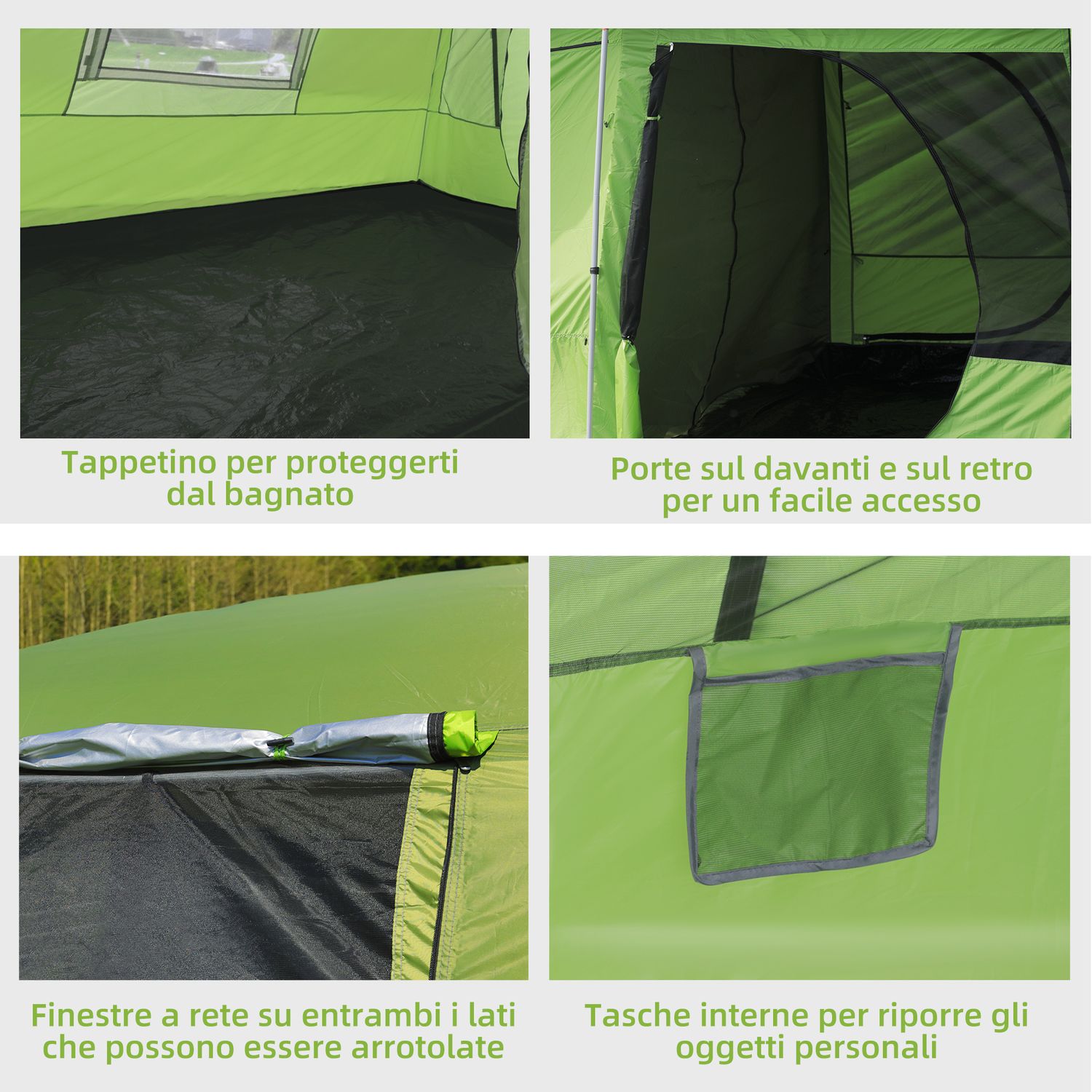 Tenda da campeggio familiare 4-8 persone con 2 cabine letto, impermeabile e resistente ai raggi uv - 