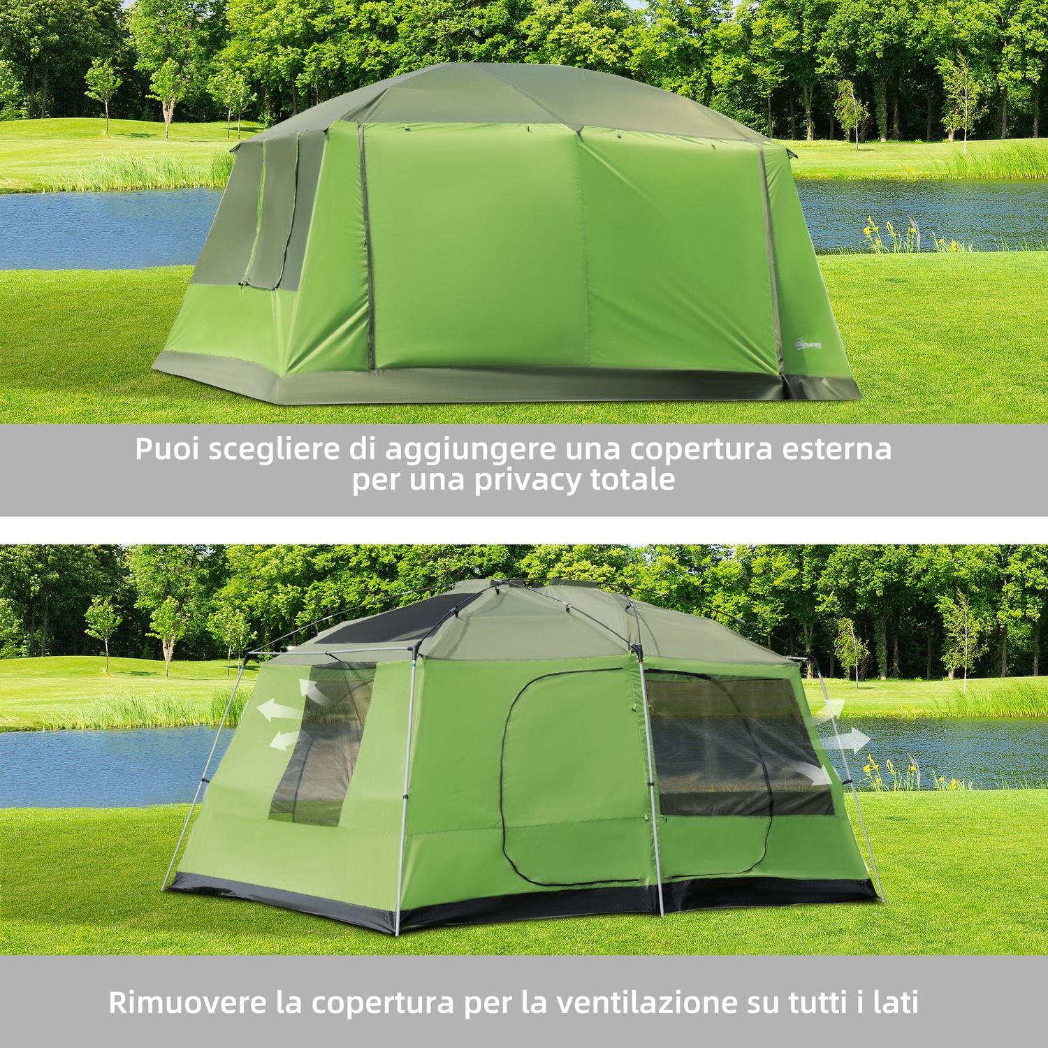 Tenda da campeggio familiare 4-8 persone con 2 cabine letto, impermeabile e resistente ai raggi uv - 
