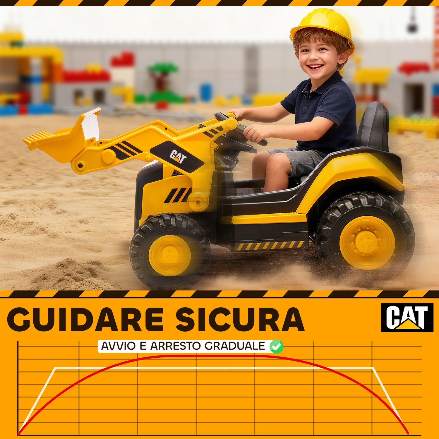 Ruspa elettrica per bambini 3-6 anni marchio ufficiale caterpillar 12v con telecomando, giallo - 