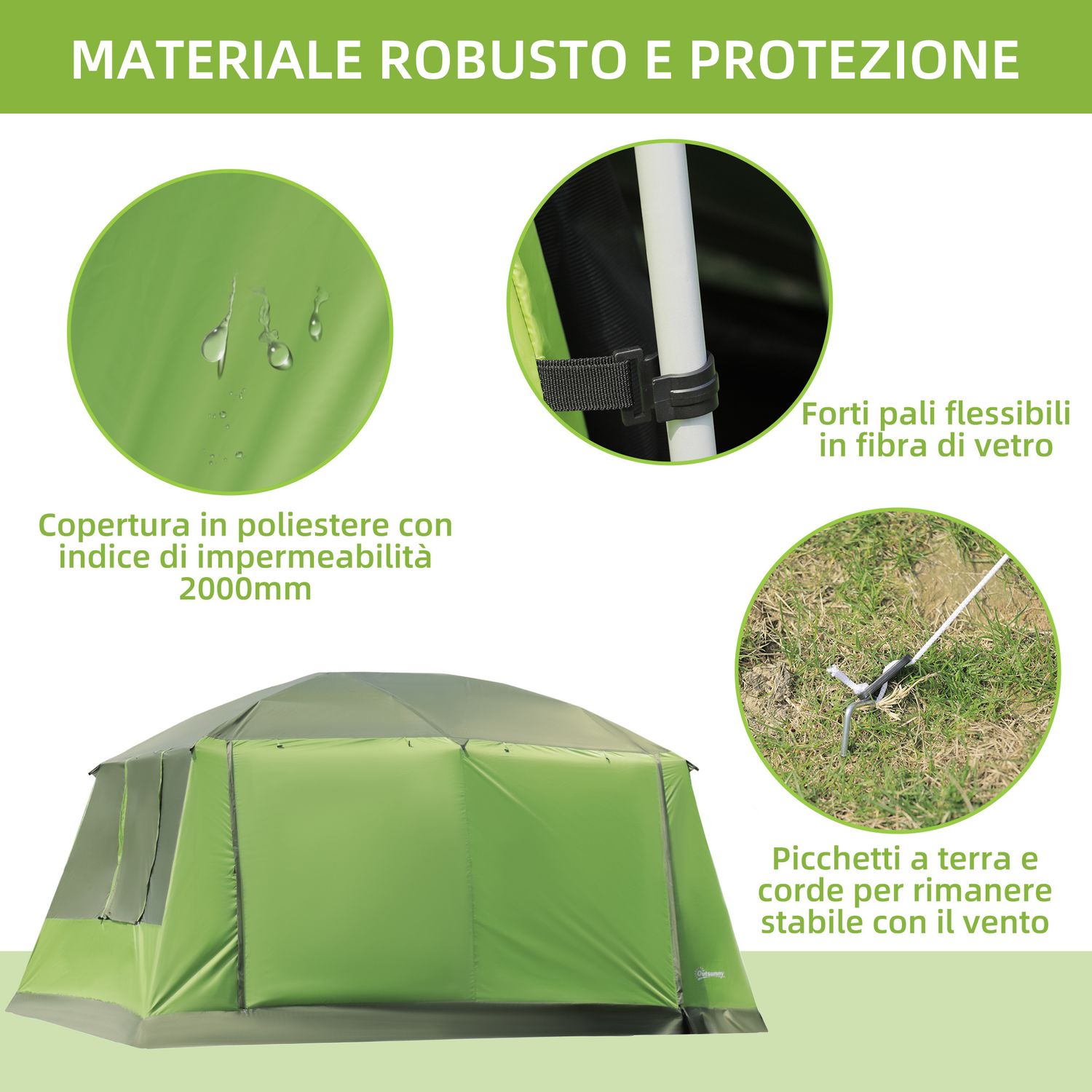 Tenda da campeggio familiare 4-8 persone con 2 cabine letto, impermeabile e resistente ai raggi uv - 