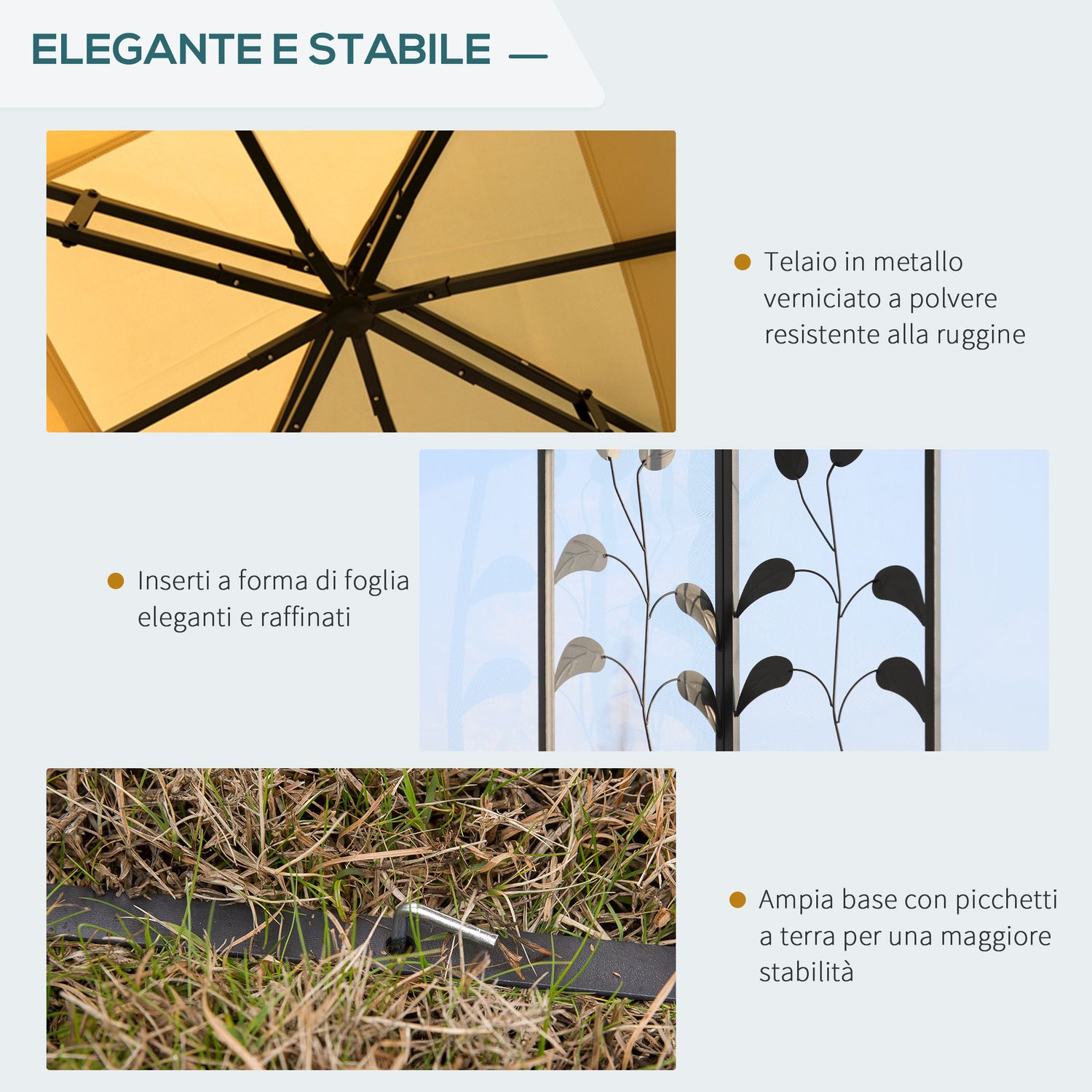 Gazebo da giardino 3x3m con zanzariera, telaio in acciaio e doppio tettuccio, beige - 