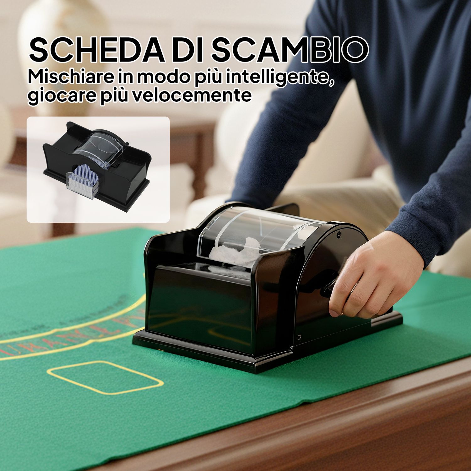 Set poker con 300 fiches, mescolatore e distributore carte, tappetino, 5 dadi, pulsante dealer e valigetta - 