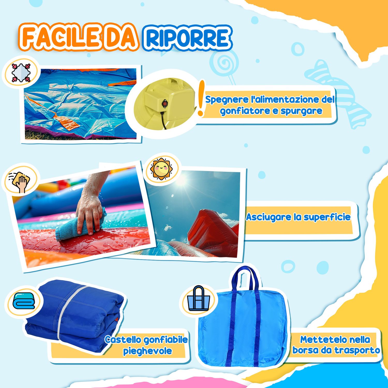 Castello gonfiabile gigante e rimbalzante per bambini 3-8 anni con scivolo, piscina e gonfiatore 3.6x1.75x1.8m - 