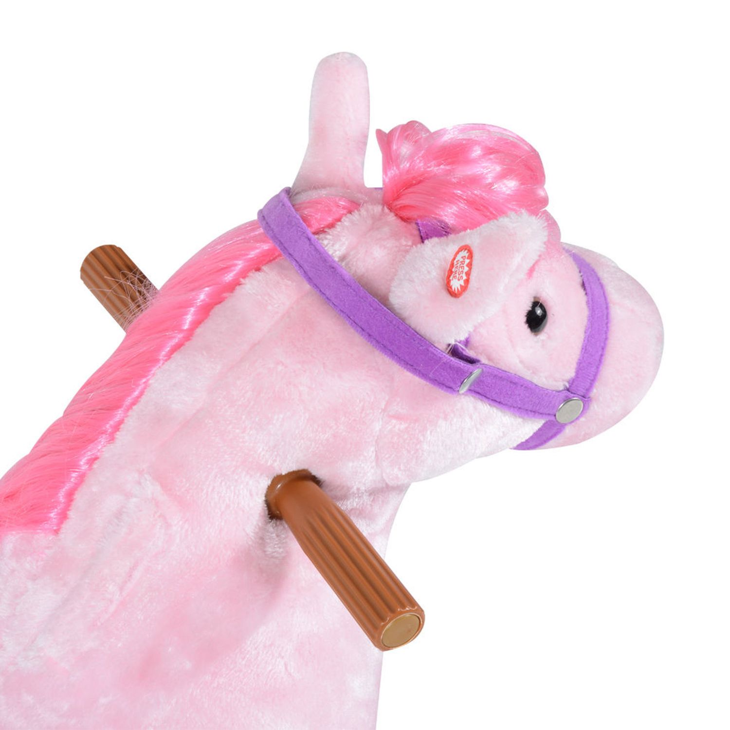 Cavallo a dondolo per bambini 2+ anni con 4 rotelle, suoni realistici e poggiapiedi, 65x28x75 cm, rosa - 