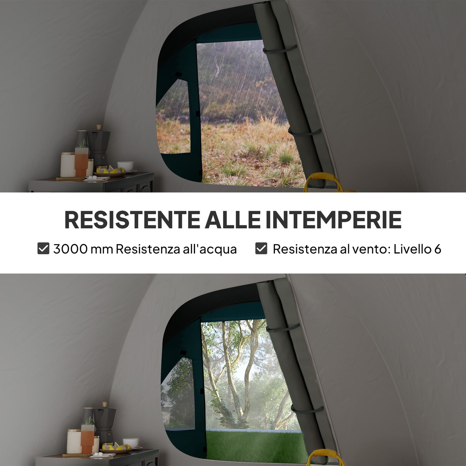 Tenda da campeggio 3 persone con camera e veranda, impermeabile 3000mm e borsa di trasporto, azzurro - 