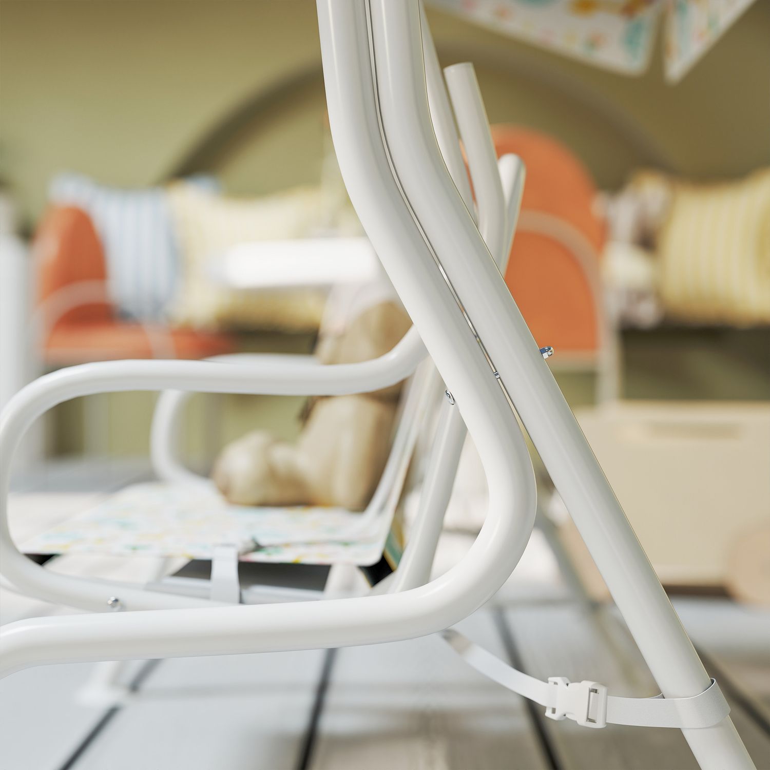 Dondolo per bambini da esterno a 2 posti con tettuccio regolabile e cinture di sicurezza, 112x75x120 cm, bianco - 