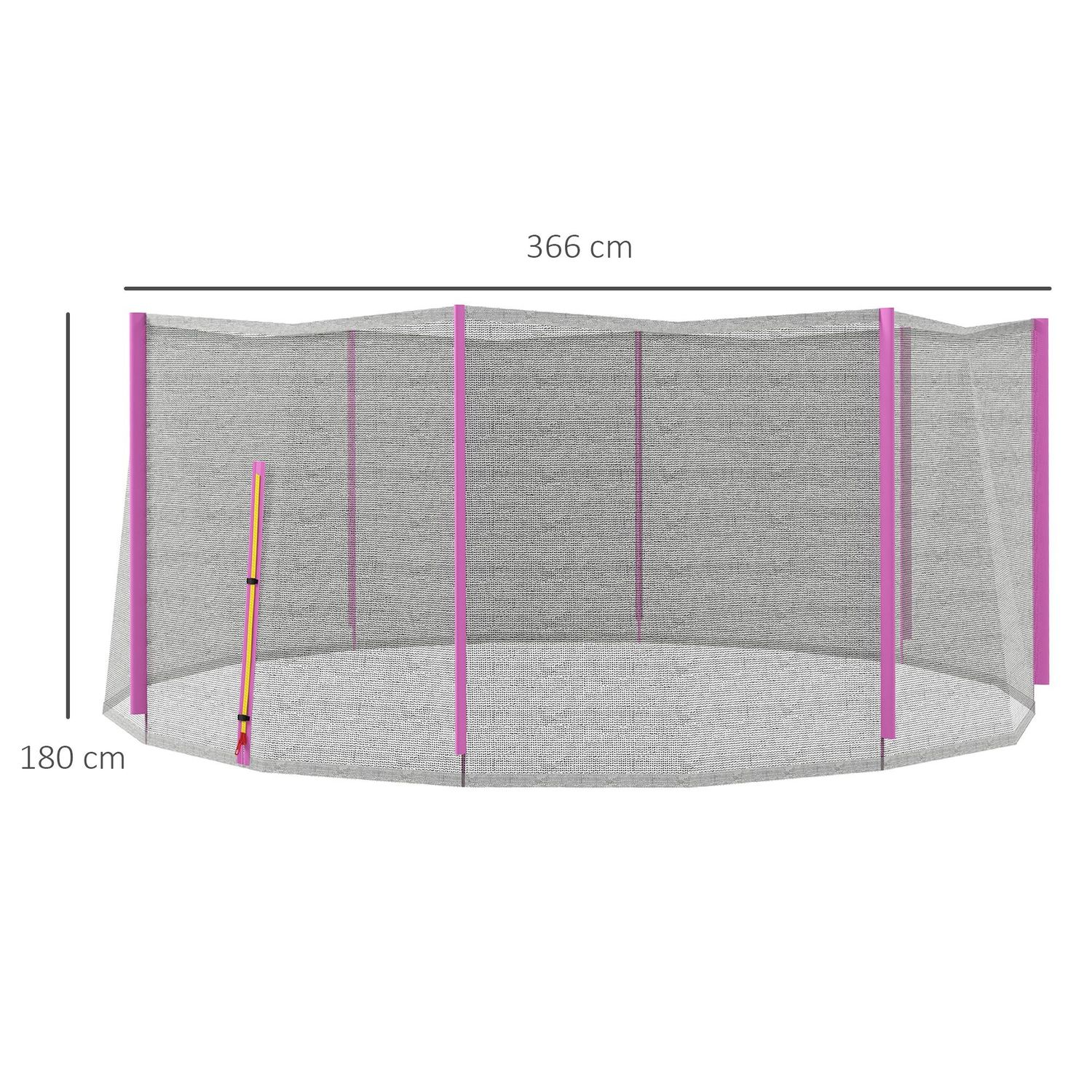 Rete di protezione per trampolini a 8 pali con ingresso con cerniera, in pe, ø366x180 cm, nero e rosa - 