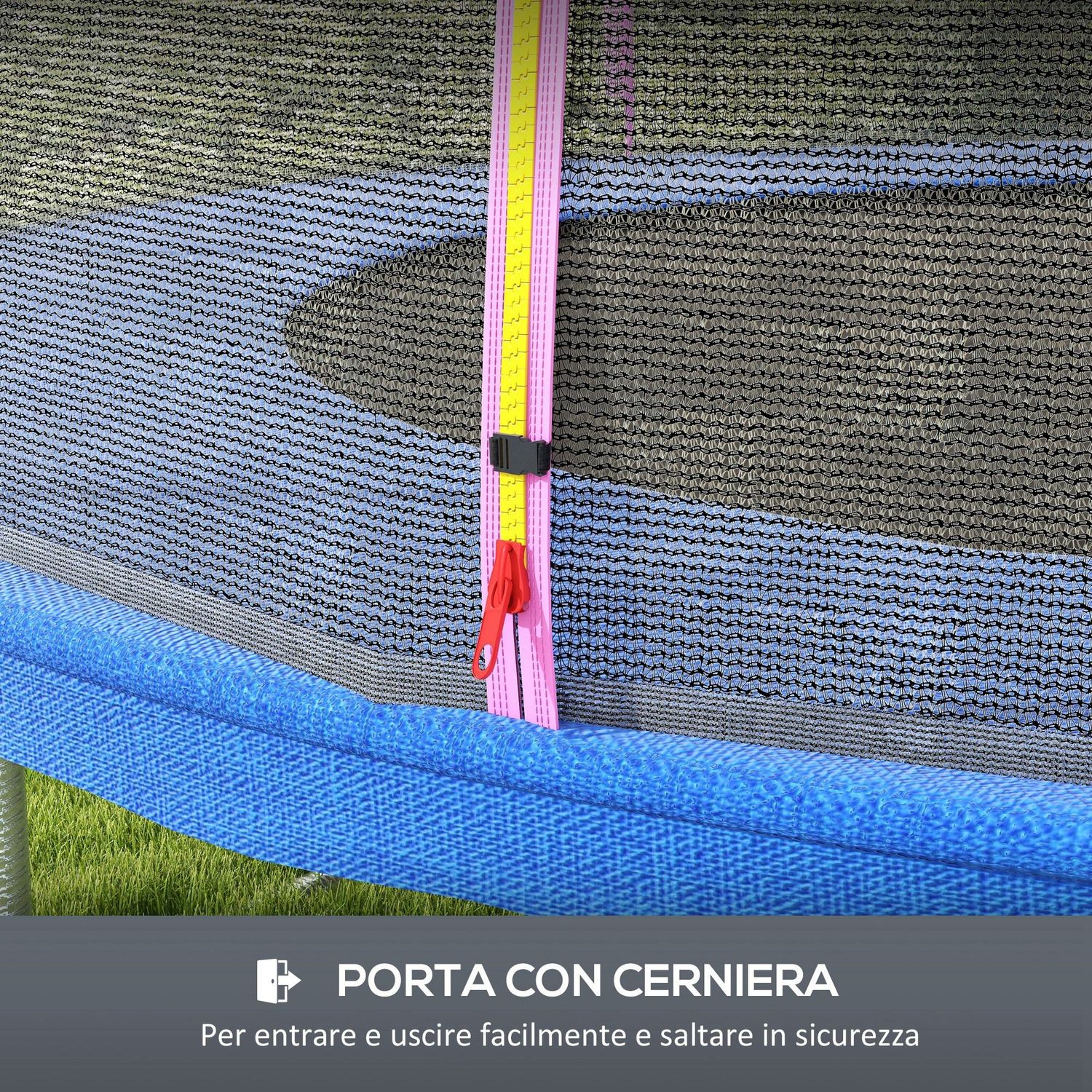 Rete di protezione per trampolini a 8 pali con ingresso con cerniera, in pe, ø366x180 cm, nero e rosa - 