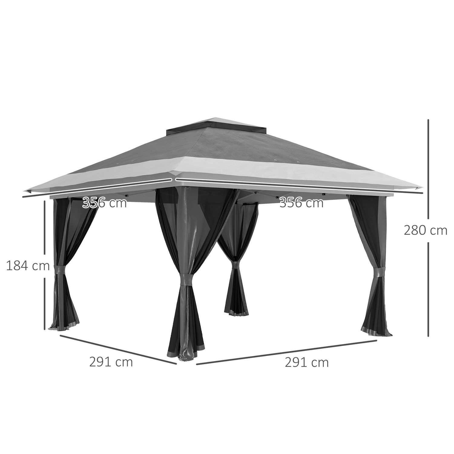 Gazebo pieghevole 3.6x3.6 m con pareti, altezza regolabile e protezione upf50+, borsa con ruote, grigio - 