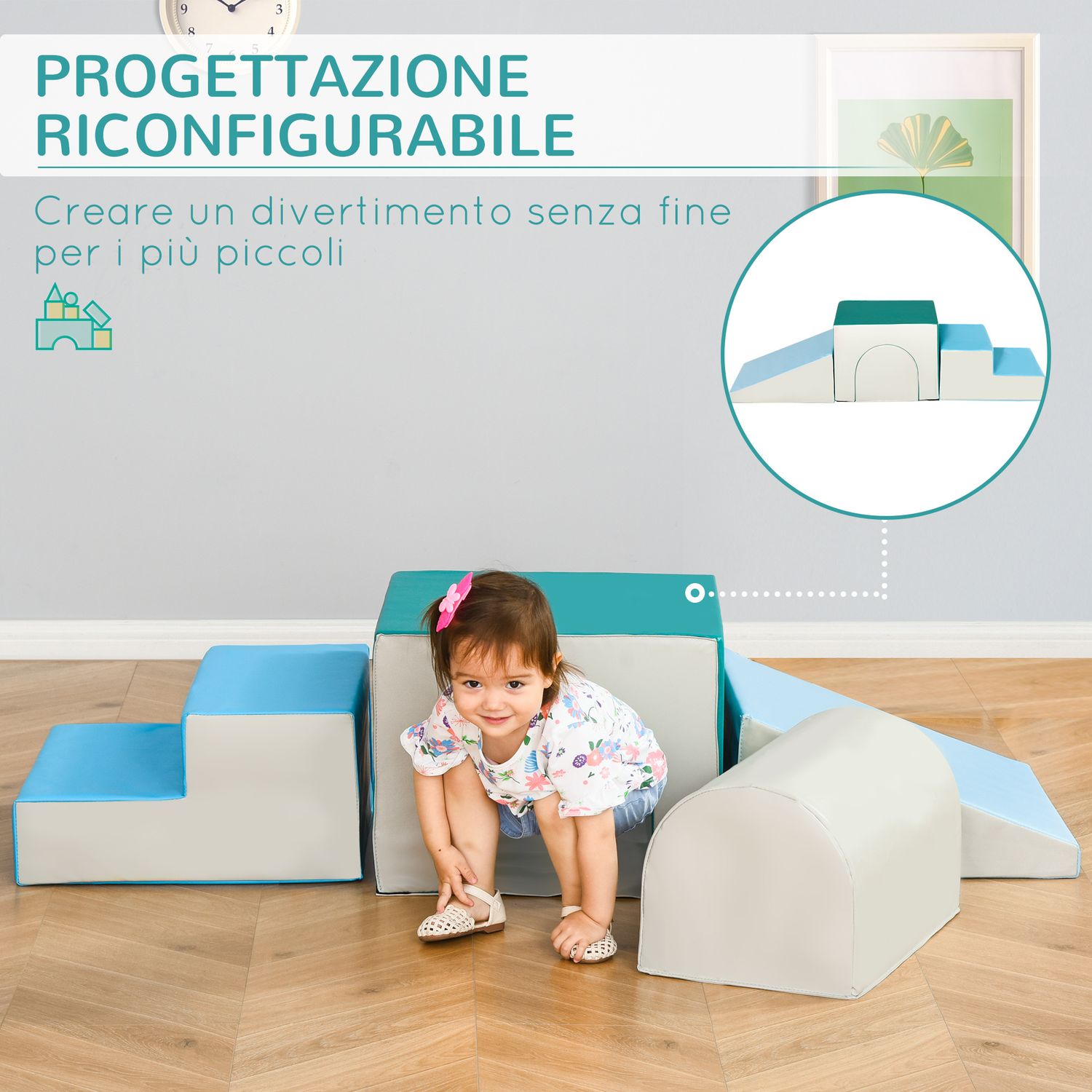 Set 4 blocchi di costruzioni morbidi per bambini da 1-3 anni modulabile, multicolore - 