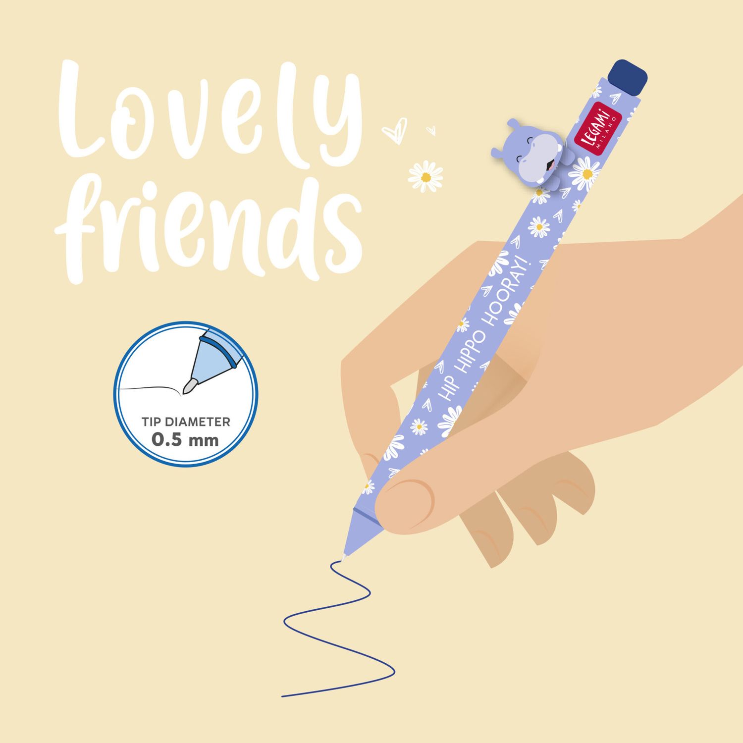 Penna gel - lovely friends - hippo - extraorinary stationery - LEGAMI