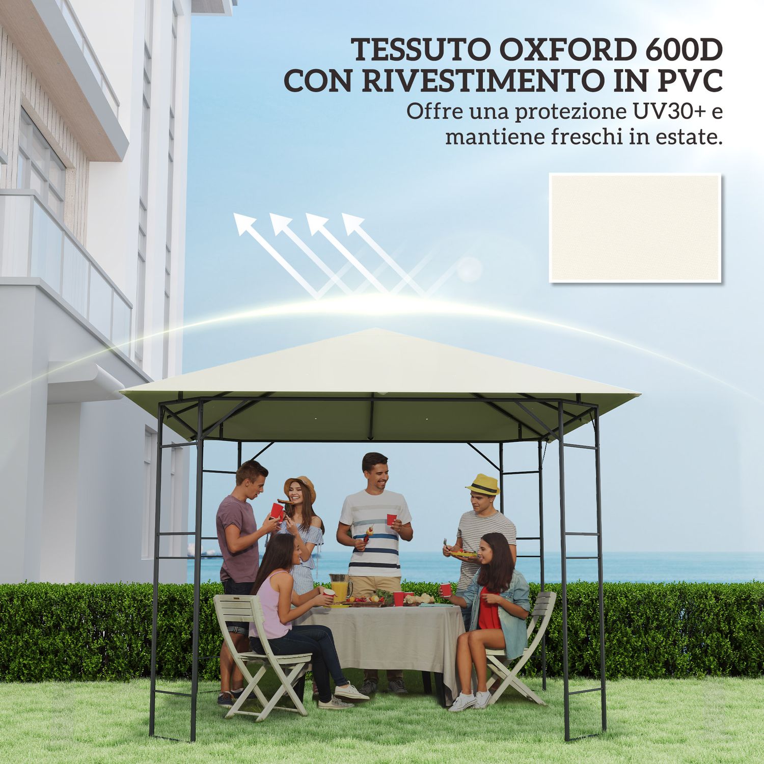 Copertura per gazebo 3x3 m da giardino con 8 fori di drenaggio, in tessuto oxford 600d, bianco crema - 