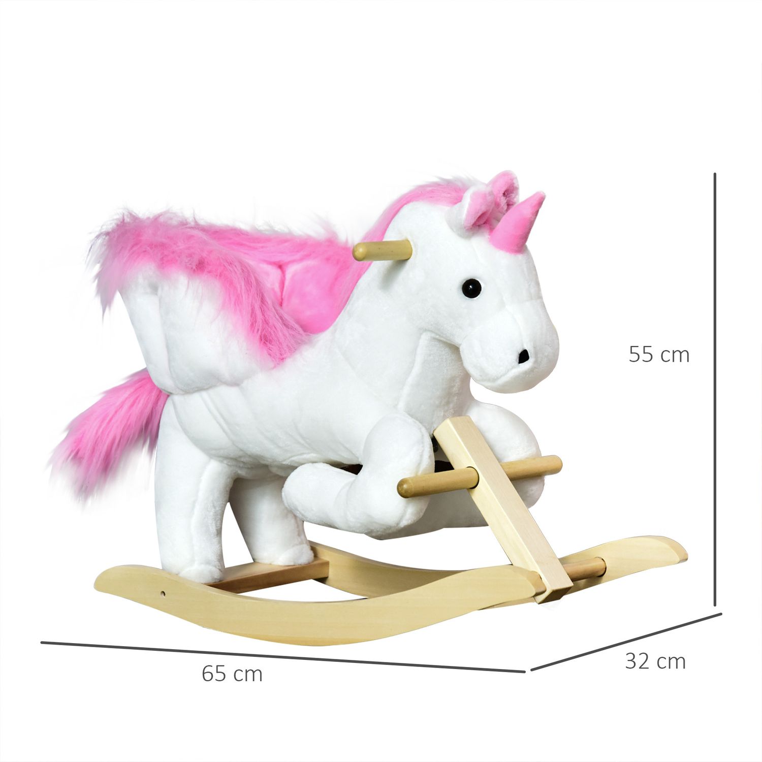 Cavallo a dondolo unicorno con musica in metallo e legno 65x32x55cm - 