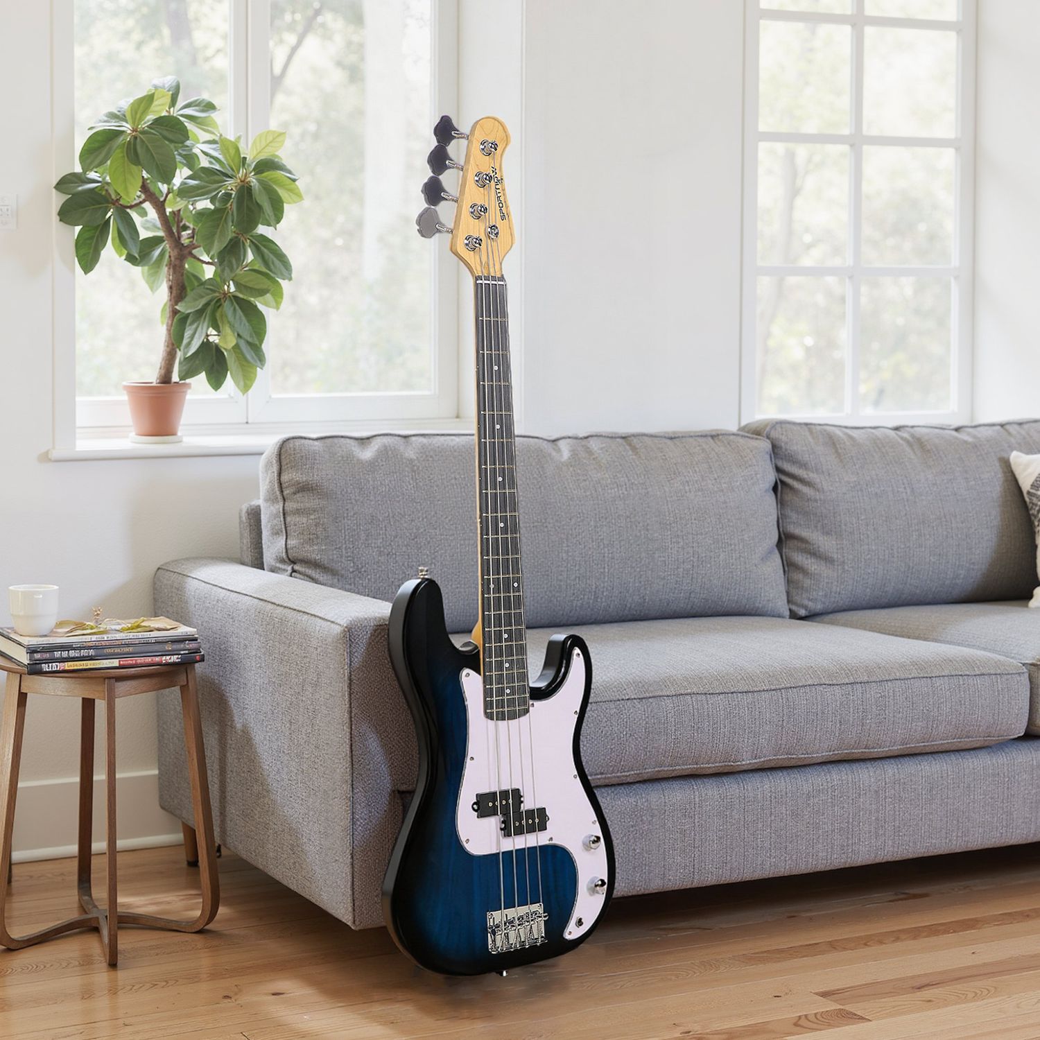 Basso elettrico 4 corde con amplificatore 15w, borsa, tracolla e plettri, colore blu scuro - 