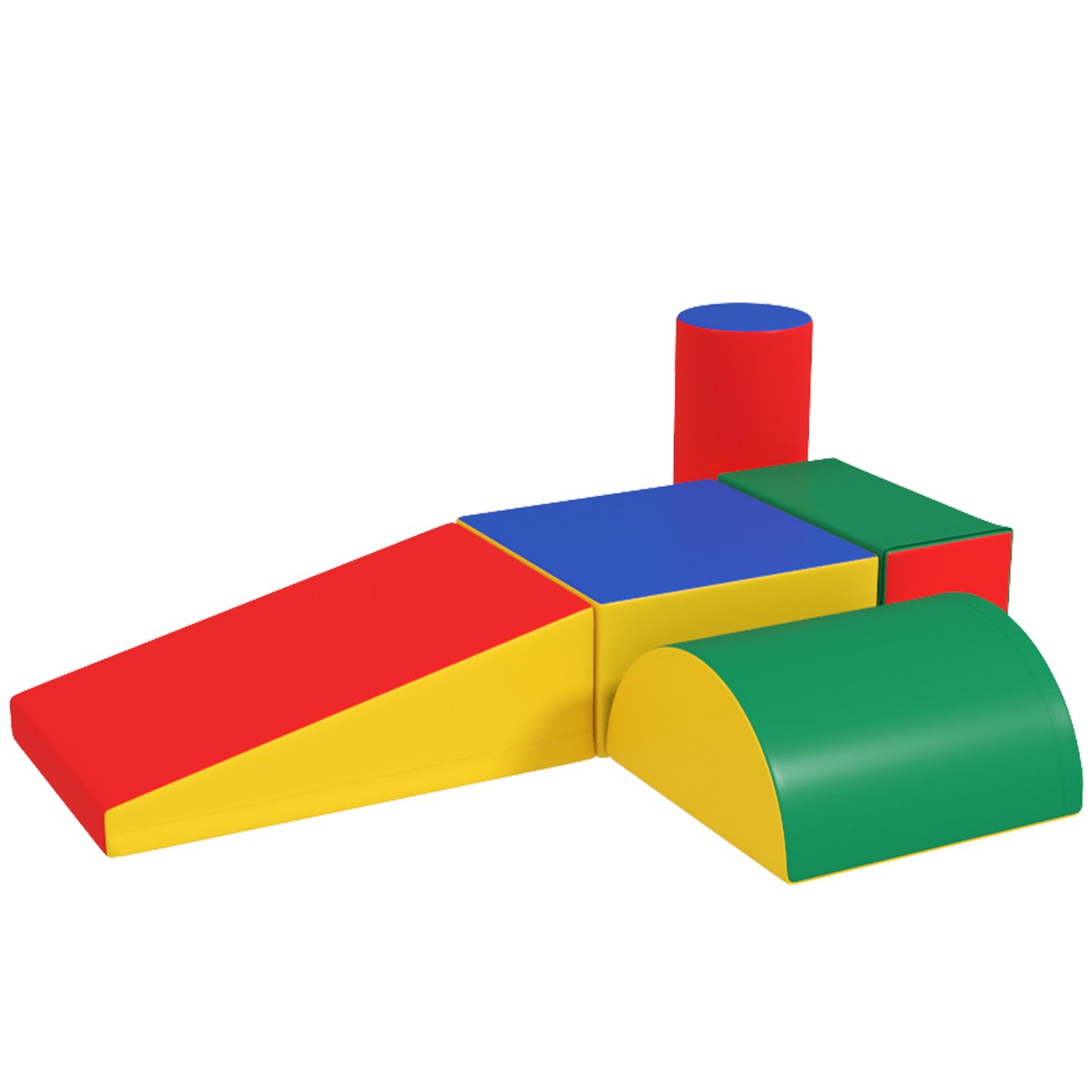 Set costruzioni morbide per bimbi 1-3 anni con 5 blocchi colorati, in finta pelle e schiuma, multicolore - 