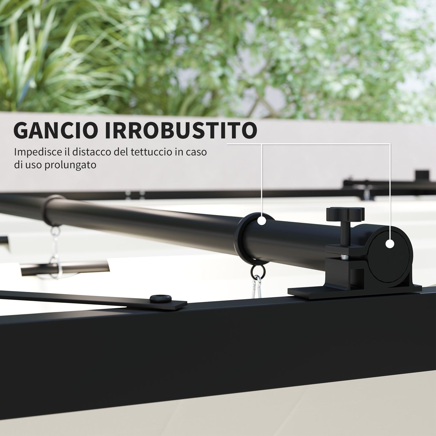Gazebo pergola 3x3 m con tettuccio retrattile, 8 viti e 8 picchetti, in poliestere 180g e metallo, bianco crema - 