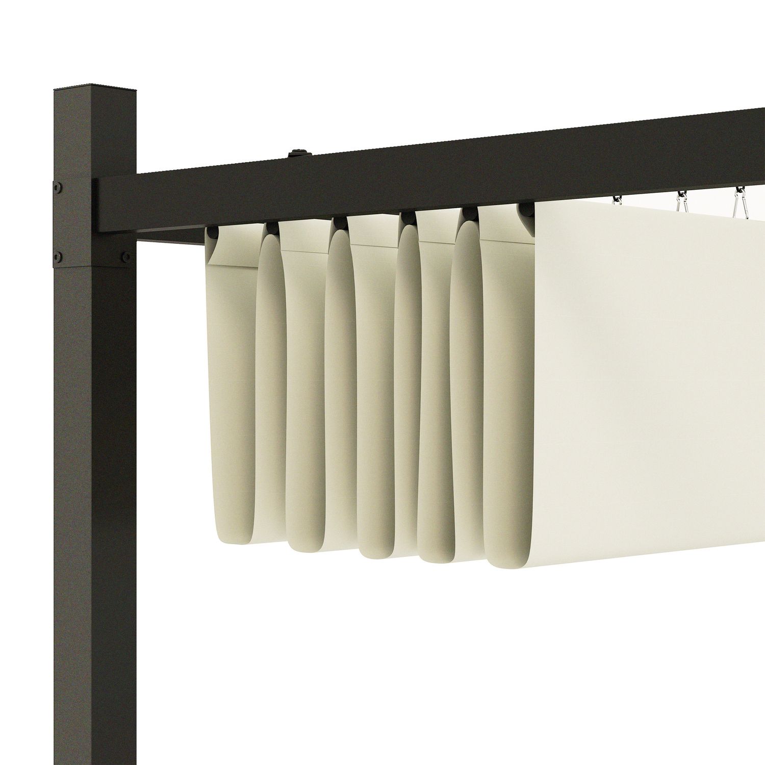 Gazebo pergola 3x3 m con tettuccio retrattile, 8 viti e 8 picchetti, in poliestere 180g e metallo, bianco crema - 